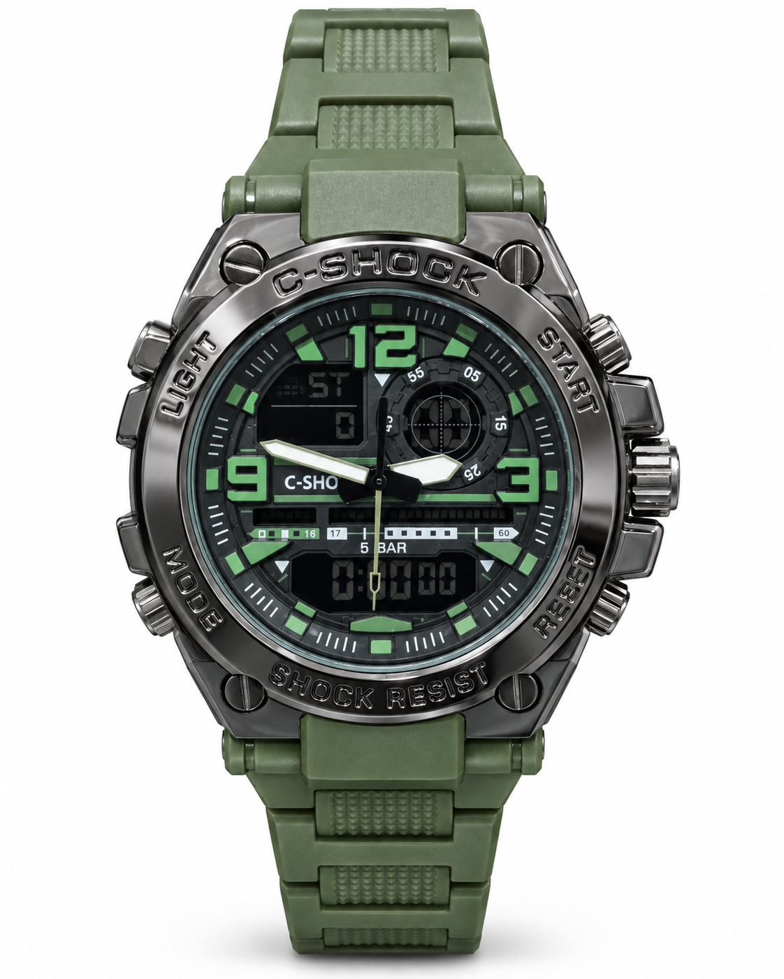 Army Green Strap Digital Metal Body Sports Watch