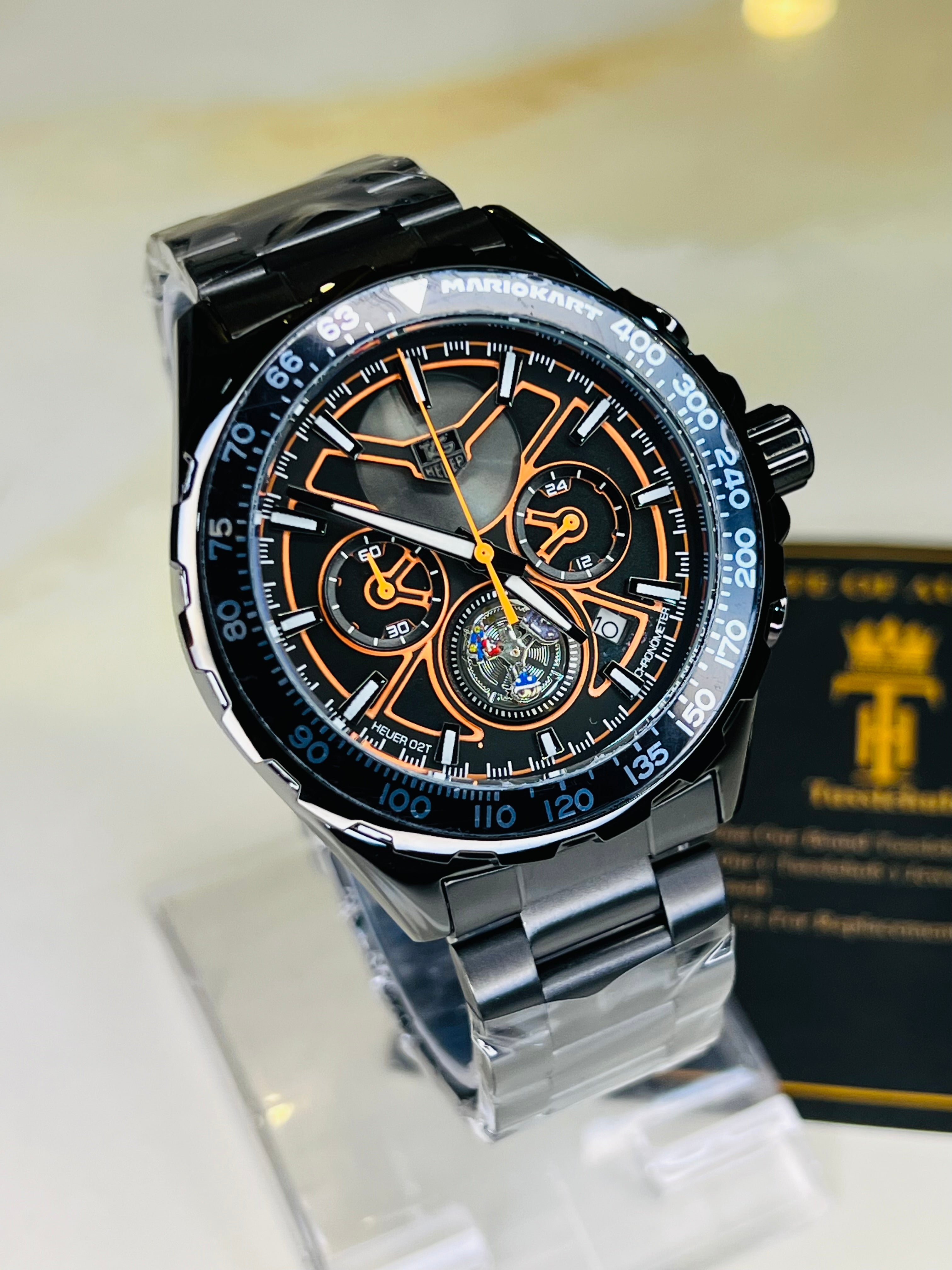 Tag Heur Black Orange Chronograph Watch