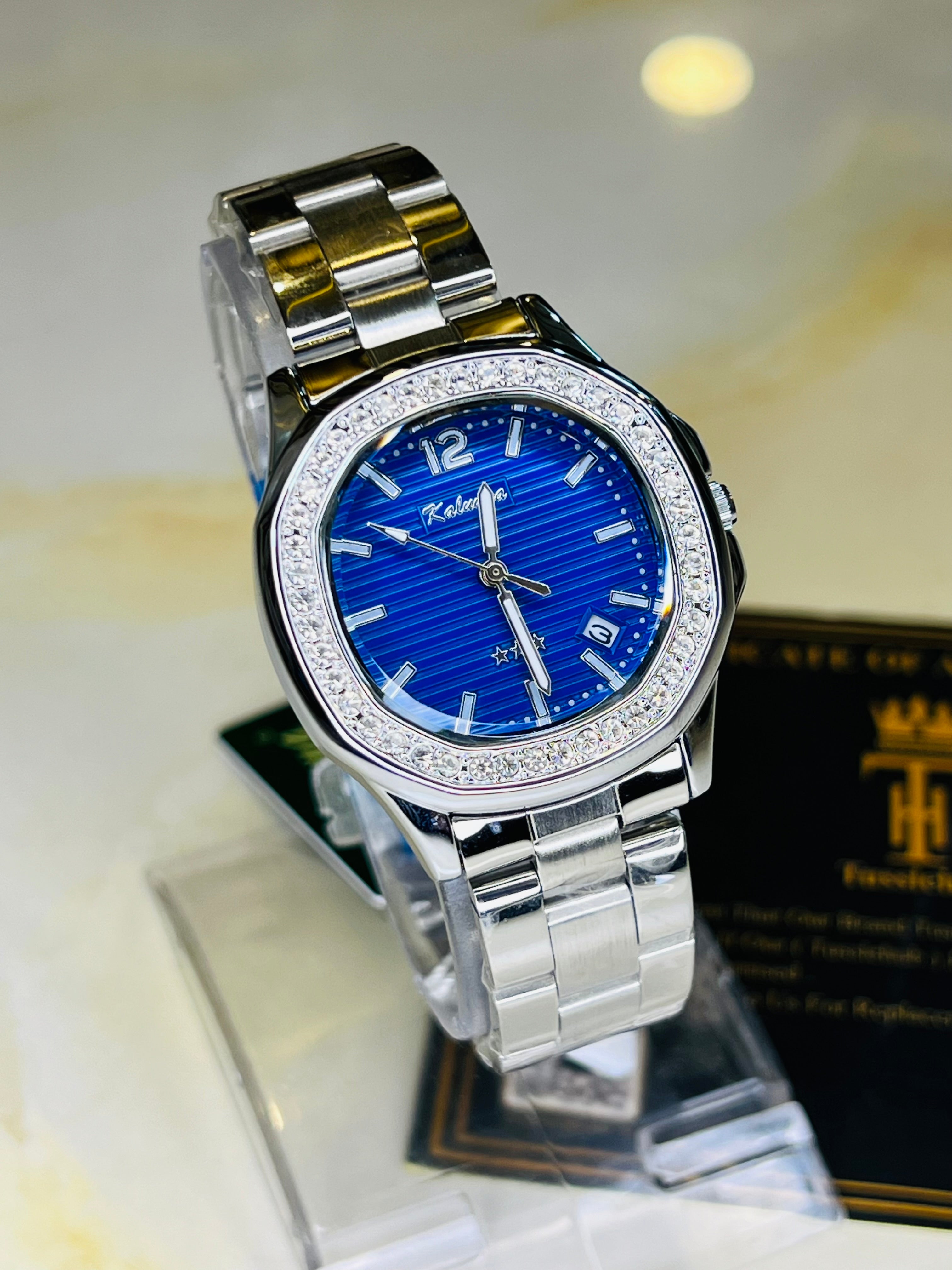 Silver Blue Nautilus Zircons Kaluuya Watch For Her