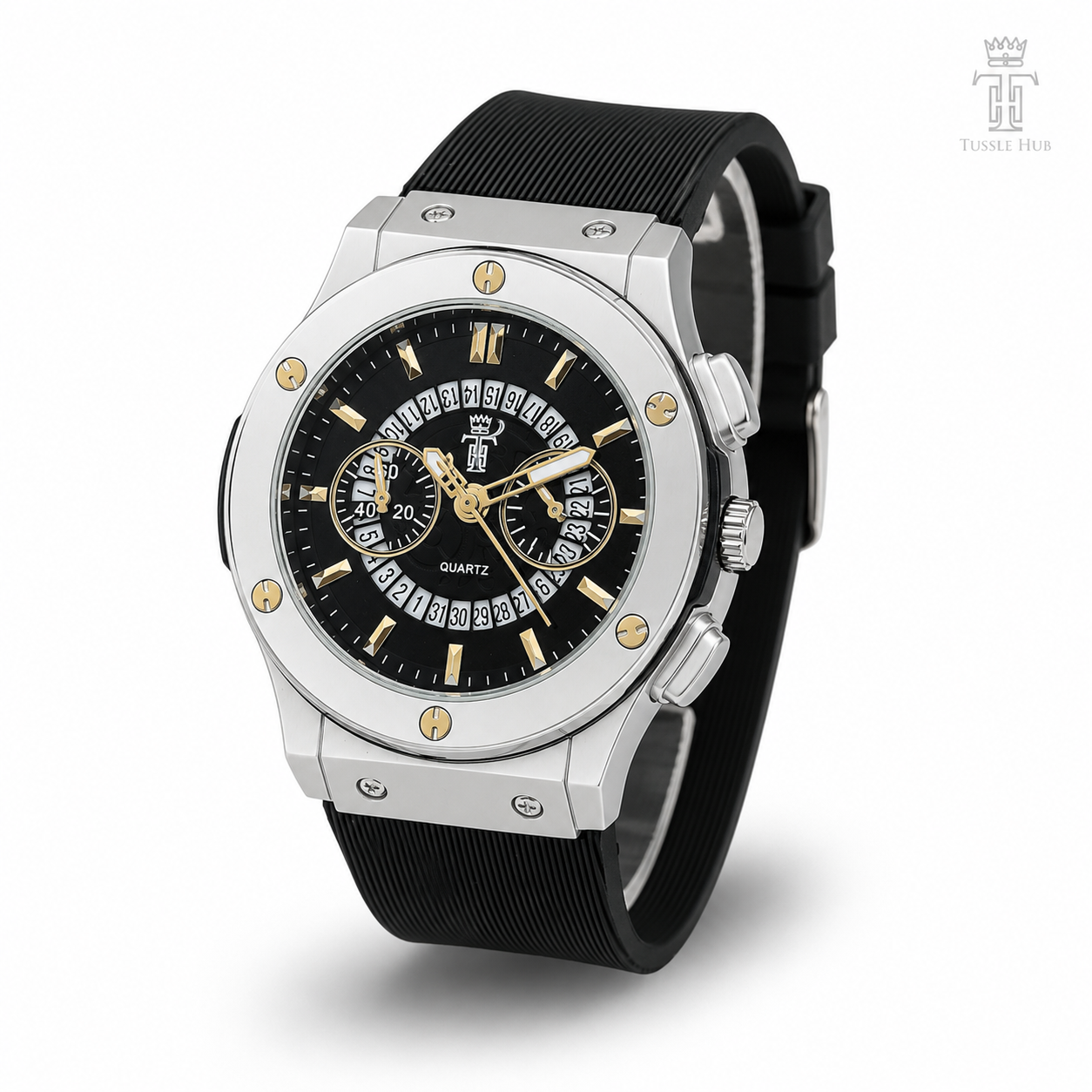 Black Silver Black Hologram Hublot Silicone Strap Watch