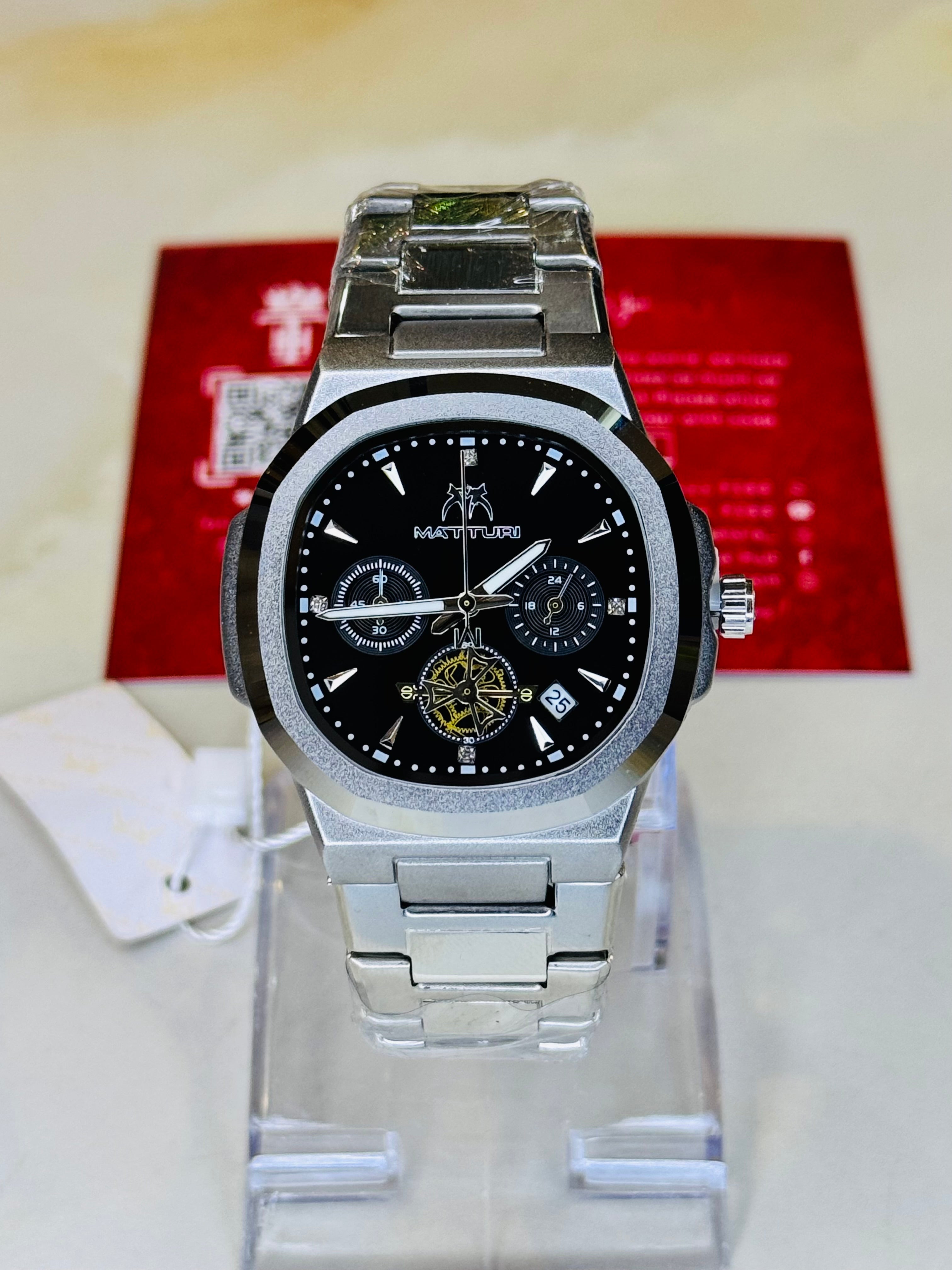 Silver Black Matturi Chronograph Nautilus Watch