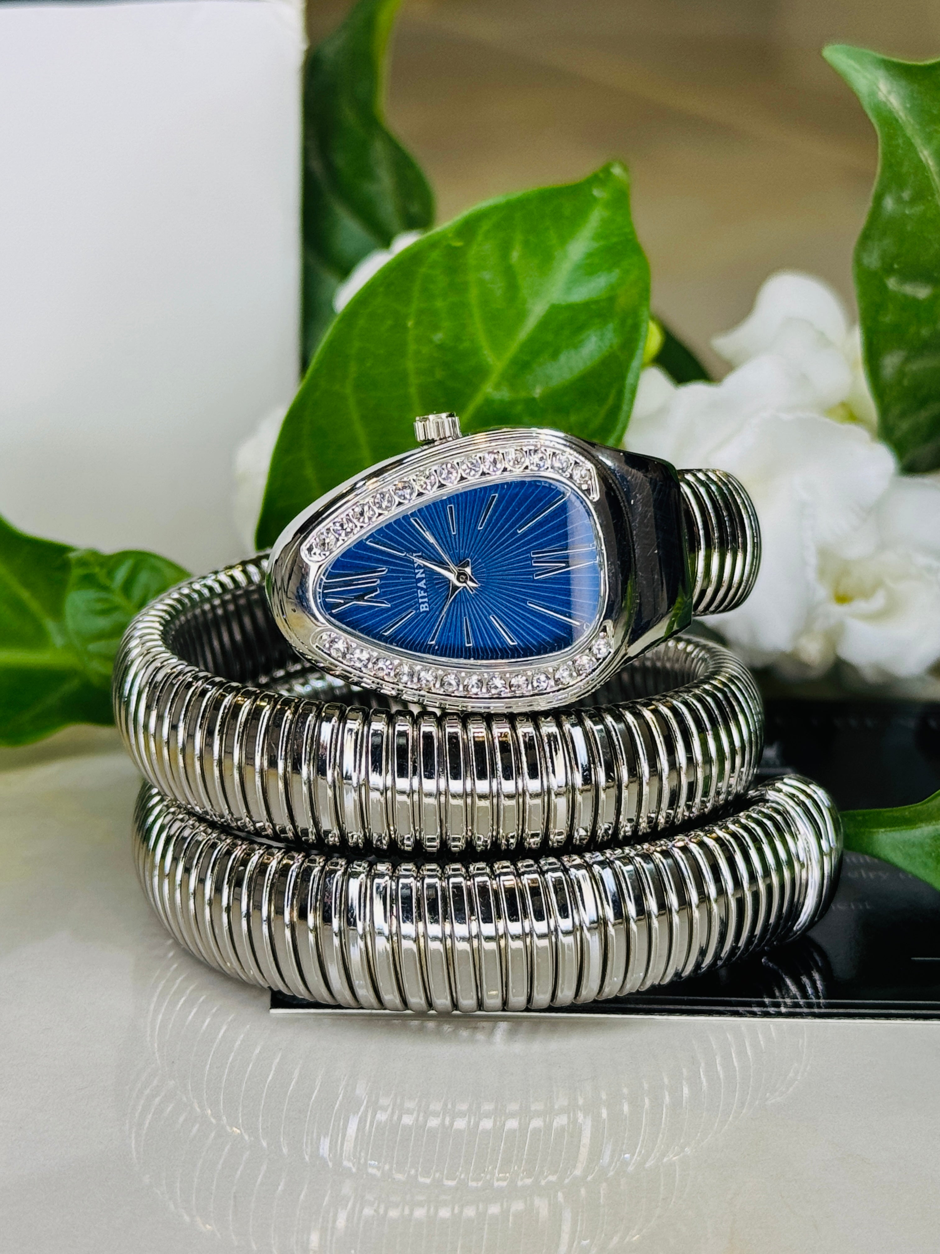 Silver Sapphire Serpentine Watch For Her