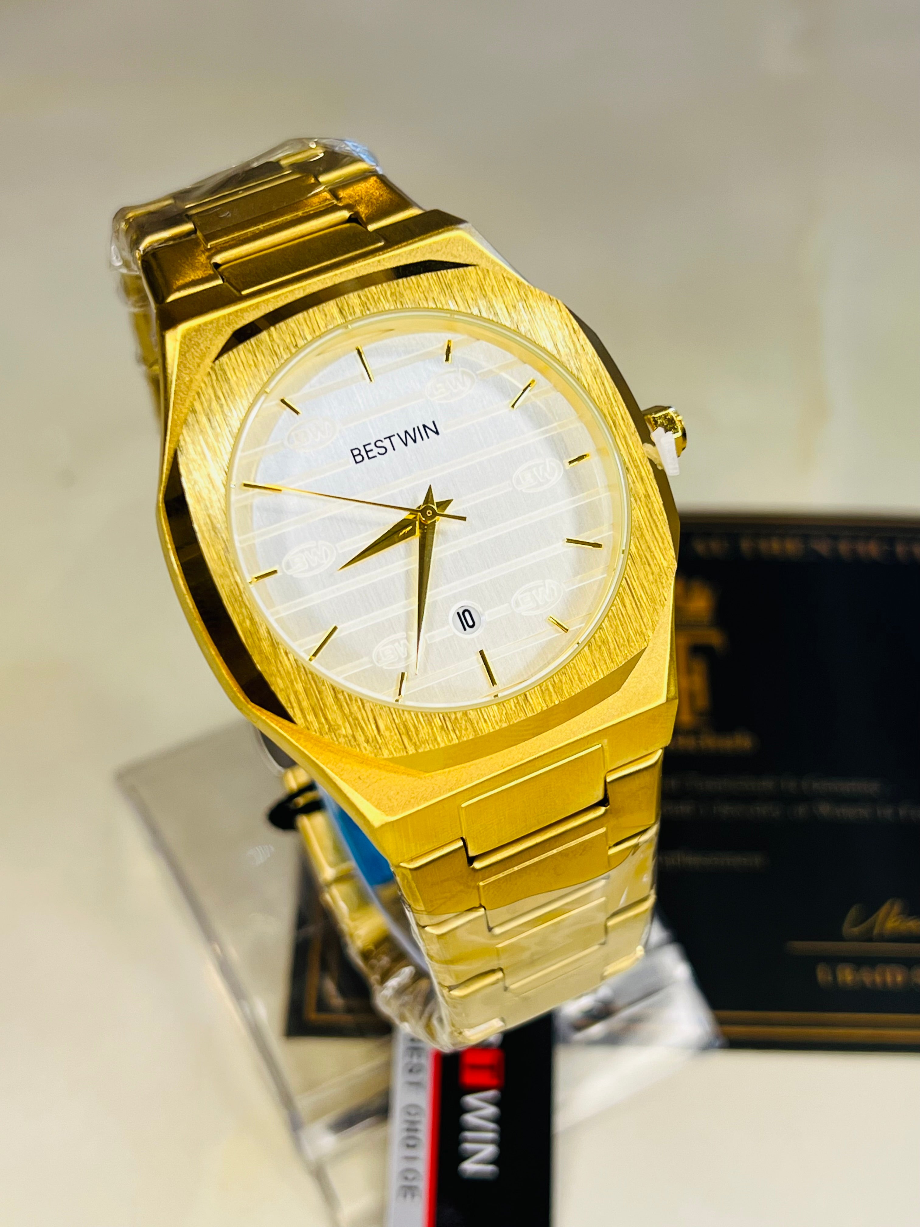 Gold White Dial Bestwin Watch
