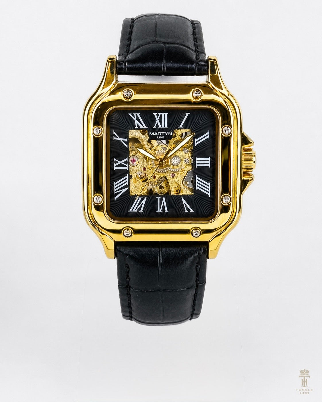Black Gold Black Tank Automatic Skeleton Watch