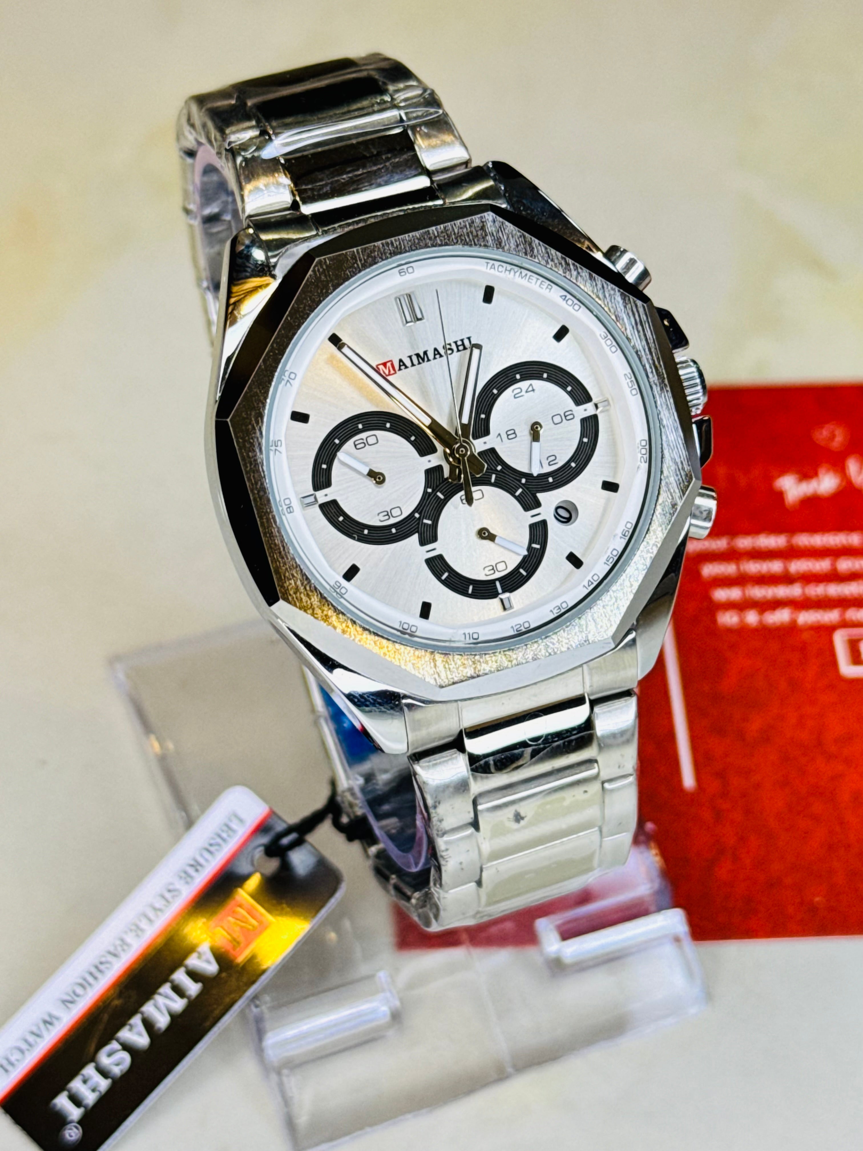 Silver White Maimashi Chronograph Waterproof Watch