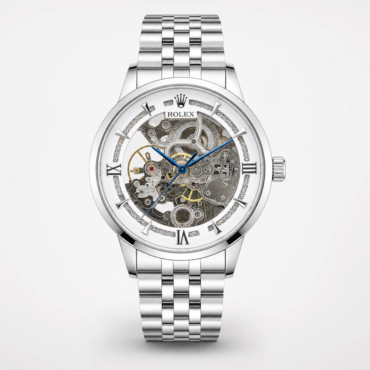 R-1 Silver White Chain Strap Skeleton Automatic Watch