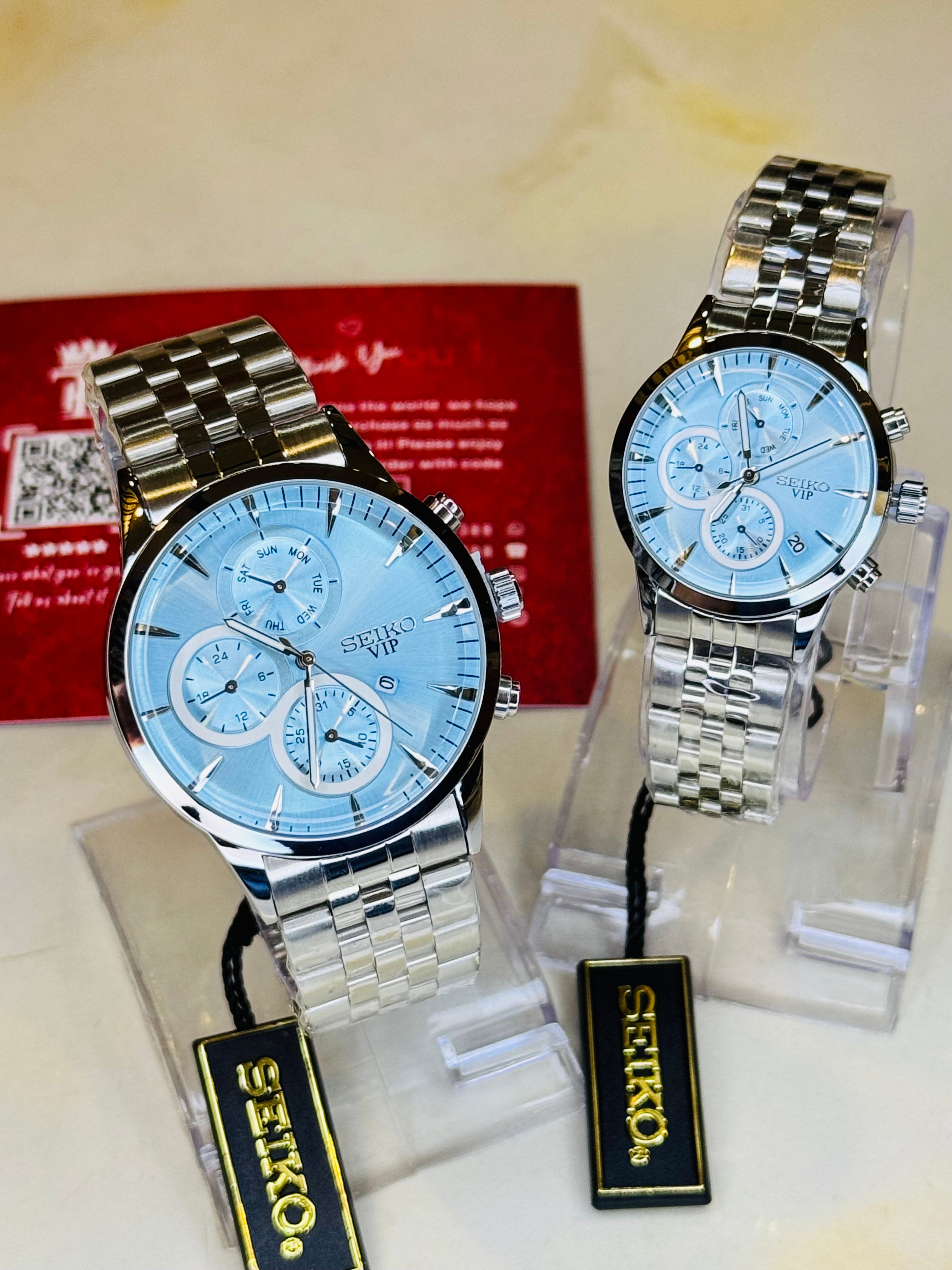 Silver Ice Blue Seiko Couple Watch