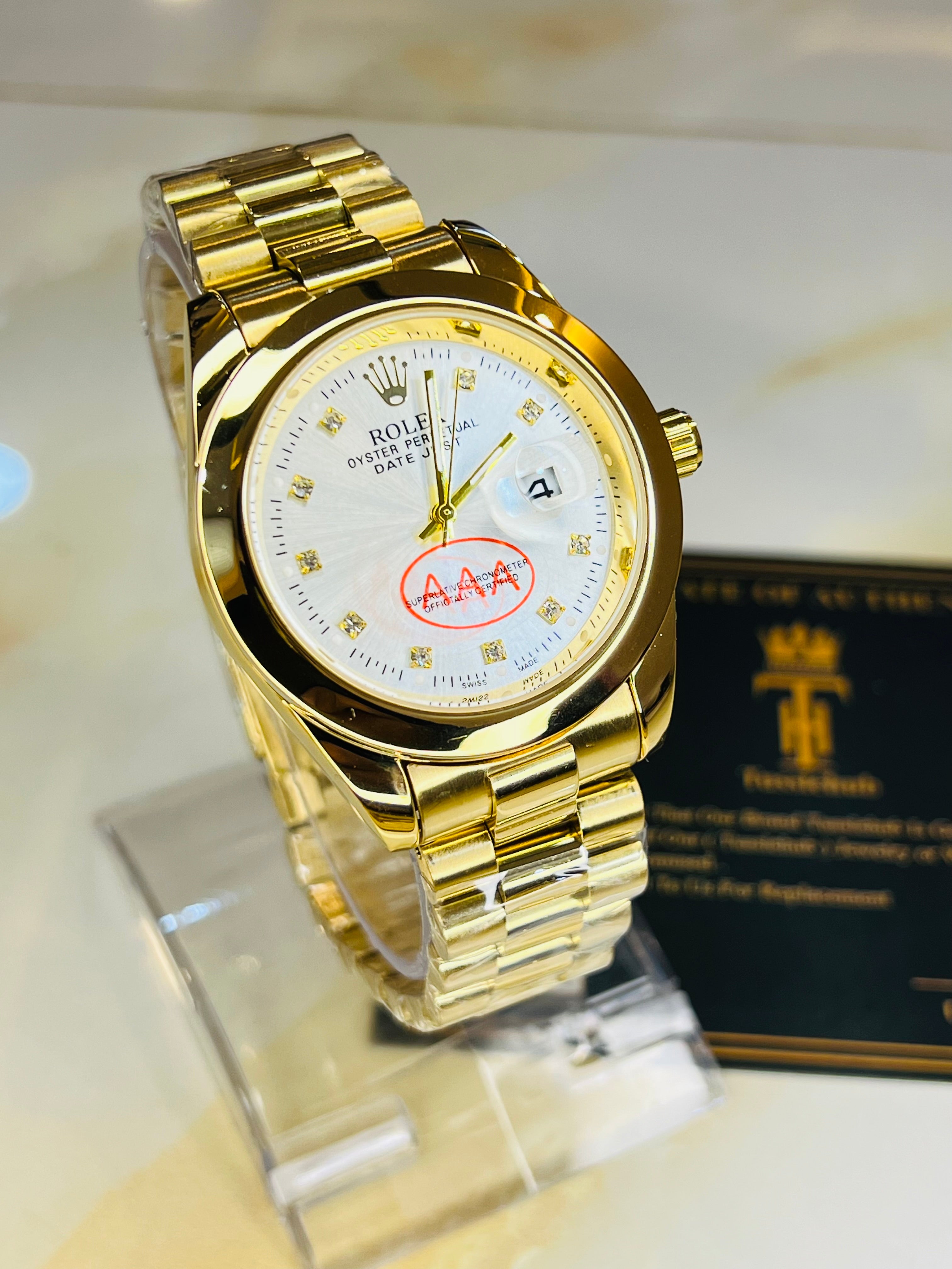 Gold White Plain Bezel Date Just Watch