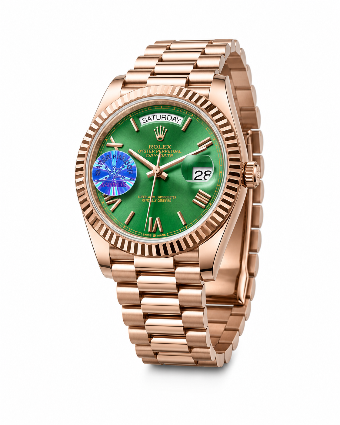 Day Date Rose Gold Emerald Dial Automatic Super Clone Watch