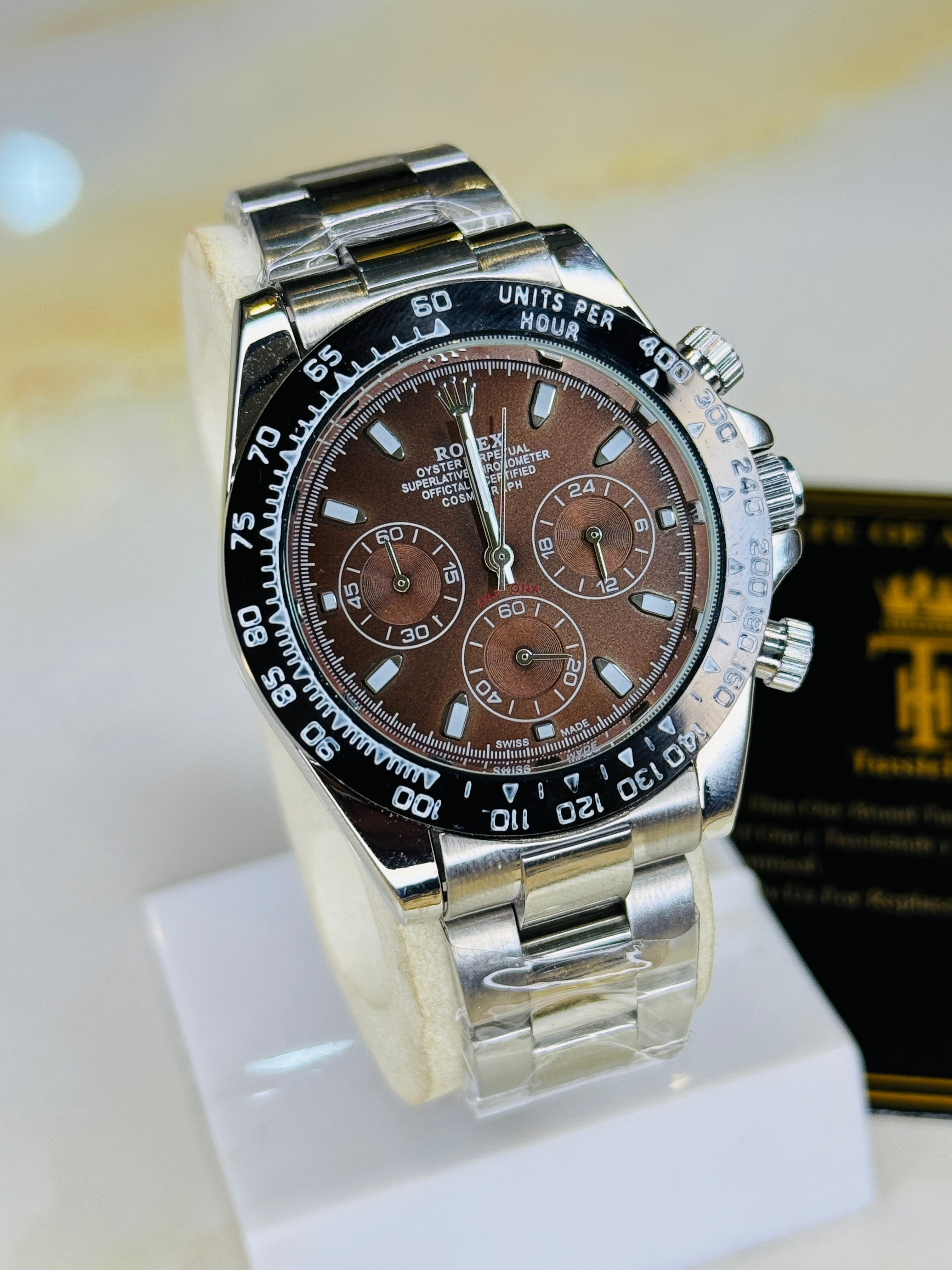 Silver Chocolate Daytona Chronograph Chain Strap Master Clone Watch