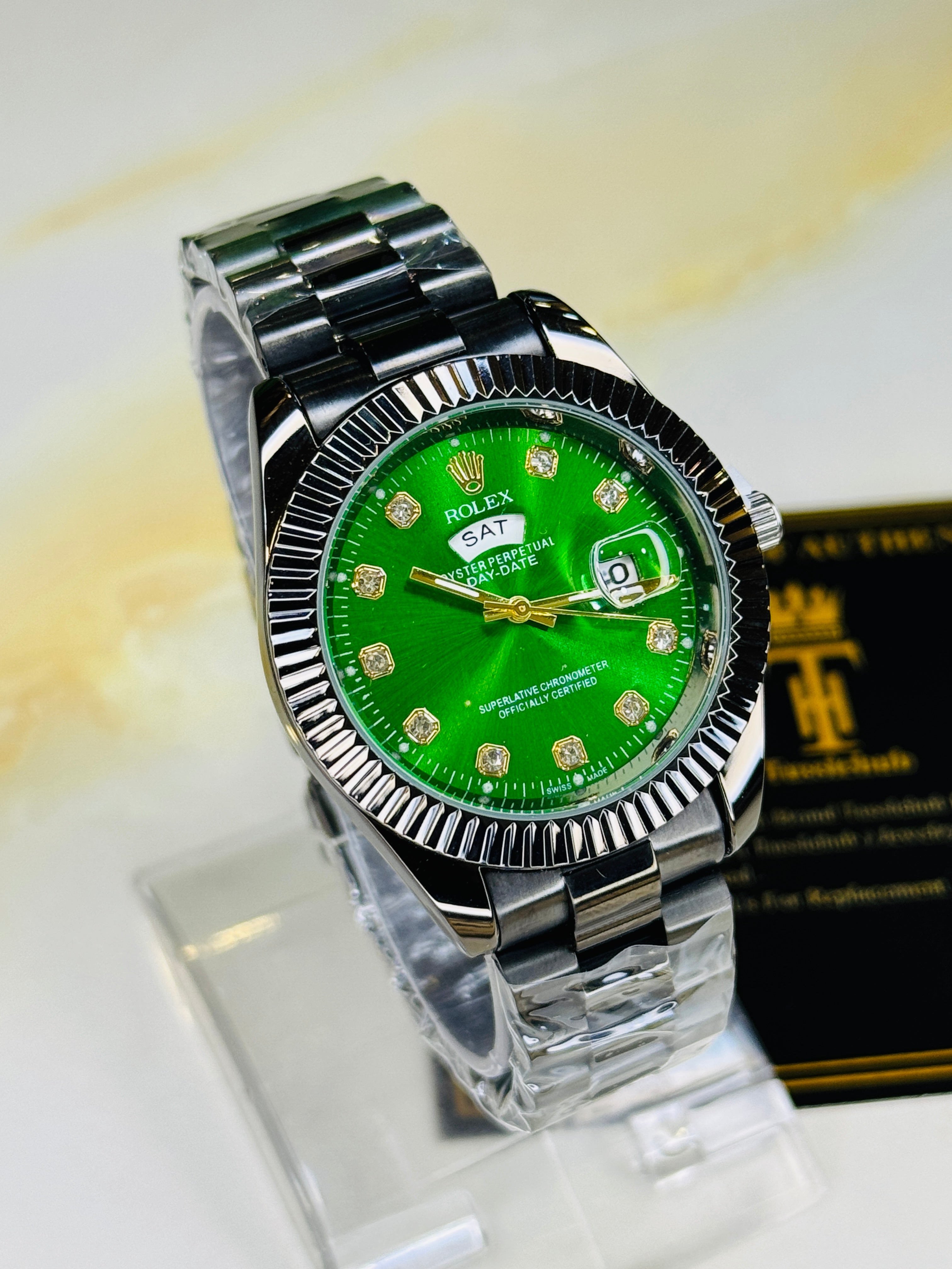 Premium Day Date Black Emerald Dial Watch