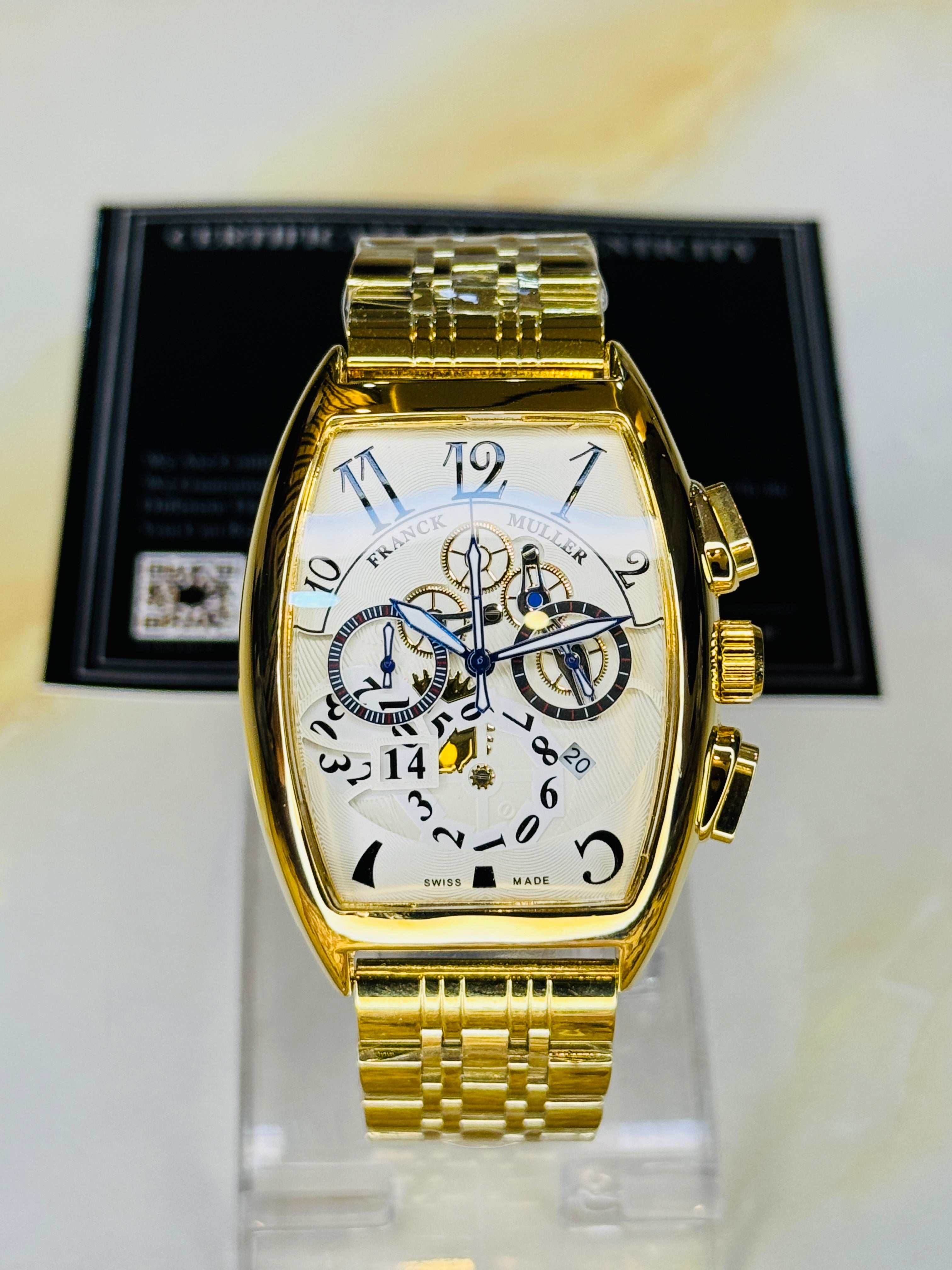 Chain Frank Muller Gold White Chronograph Dial Watch