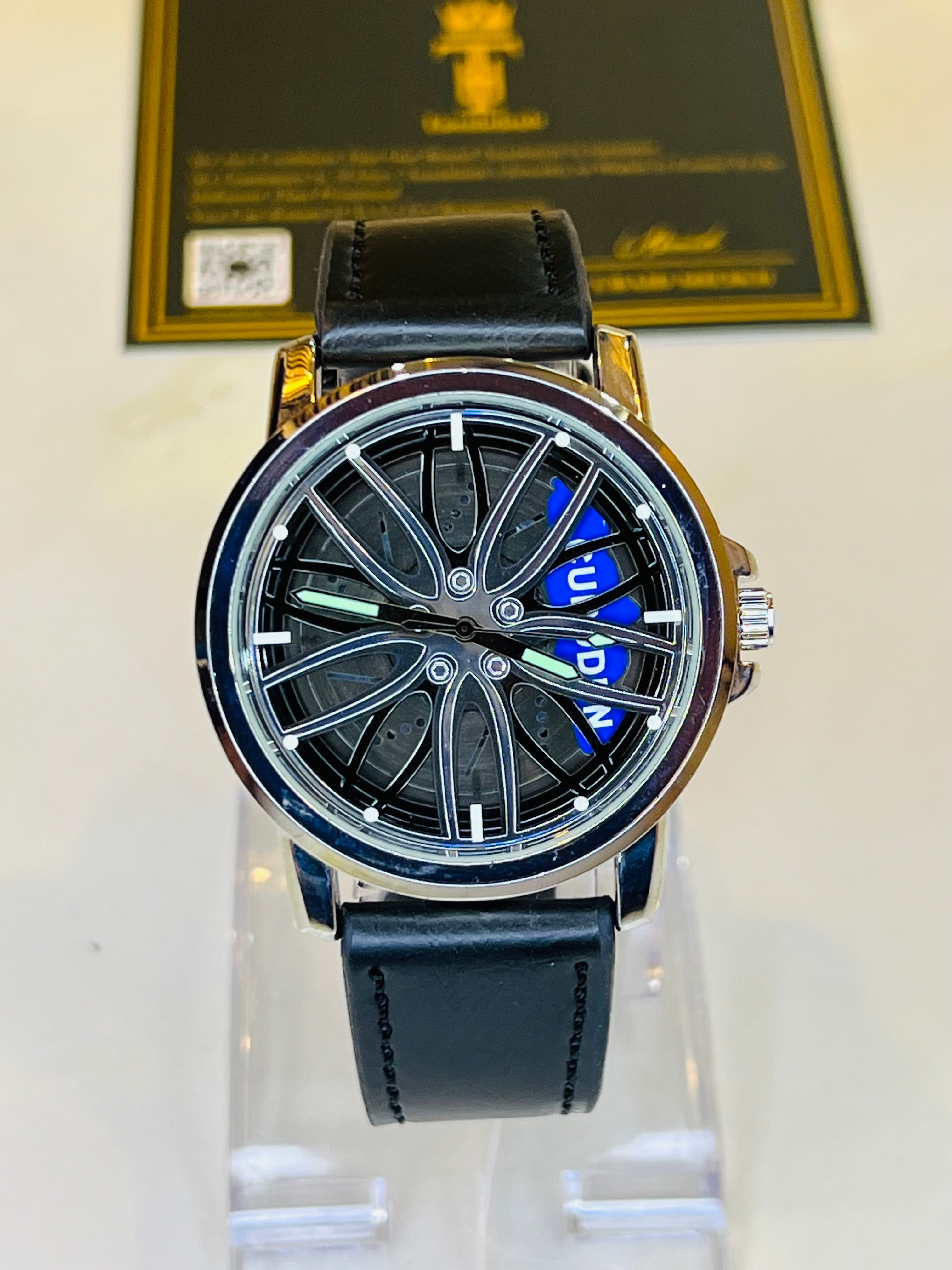 Black Leather Tyre Watch