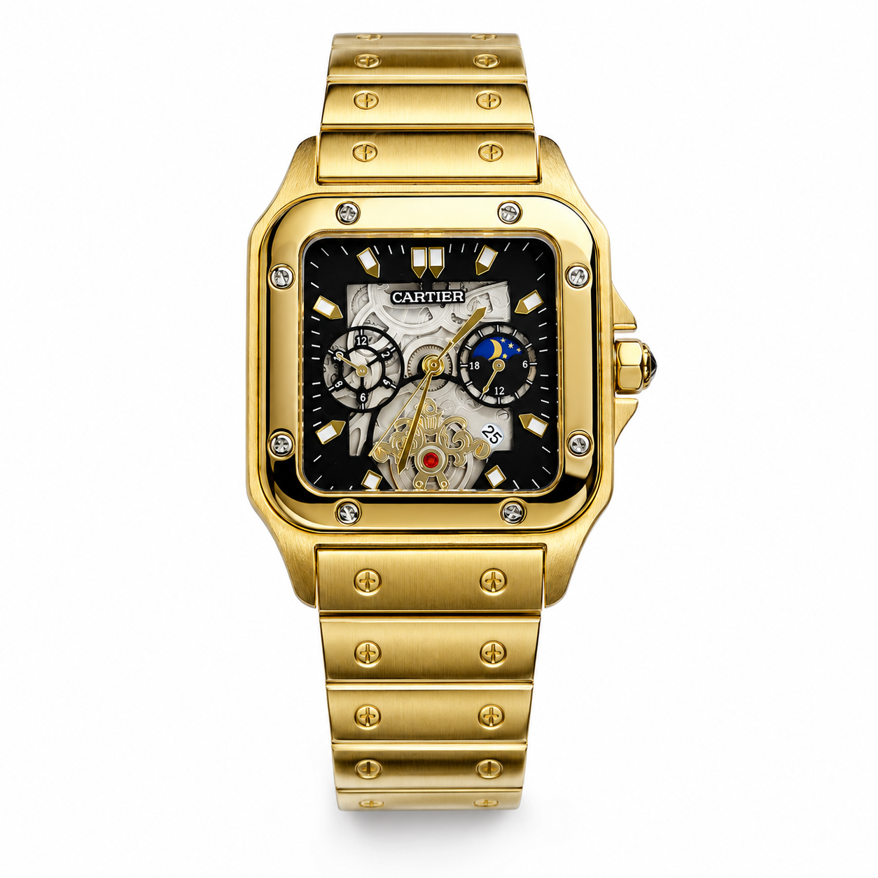 Tank Gold Black Dial Square Premium Watch