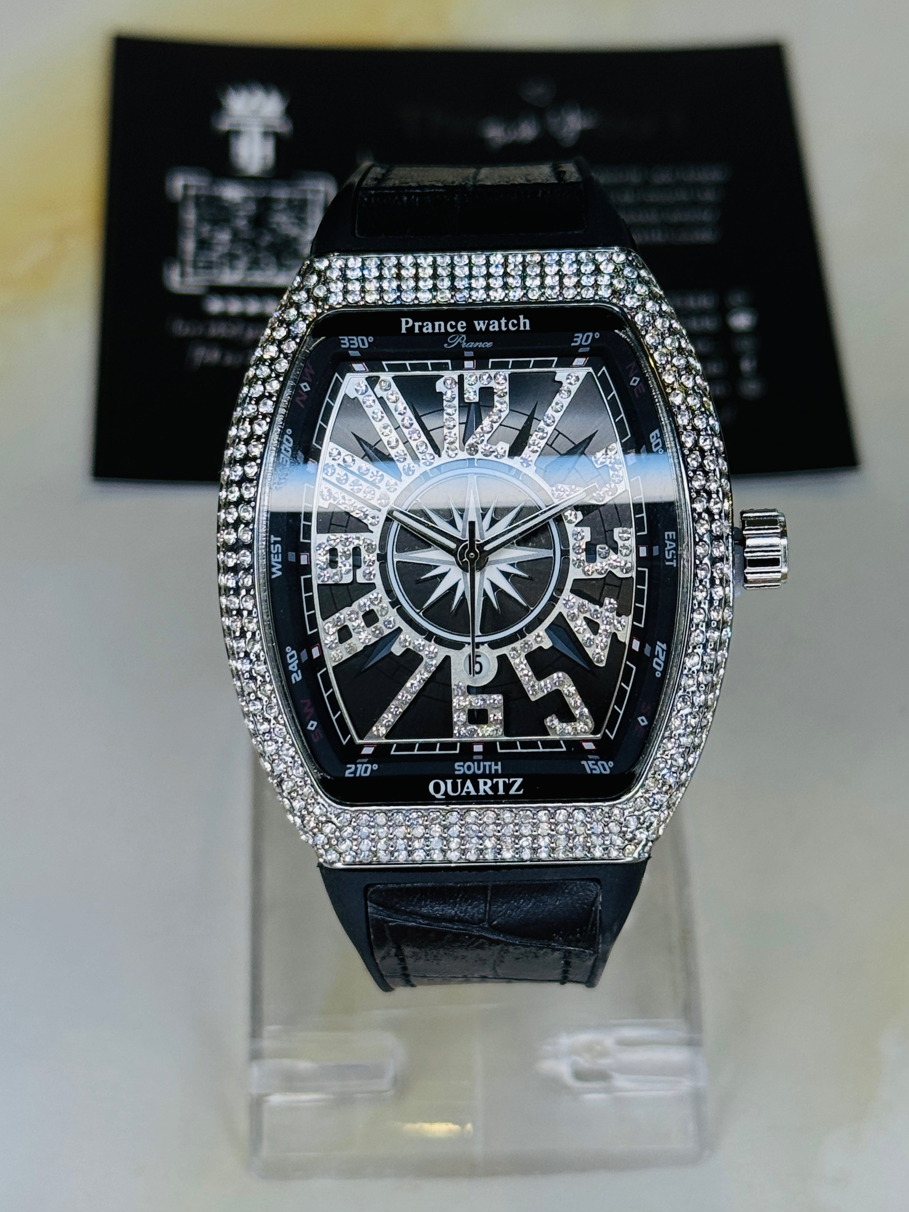 Vanguard Black Silver Iced Frank Muller Watch