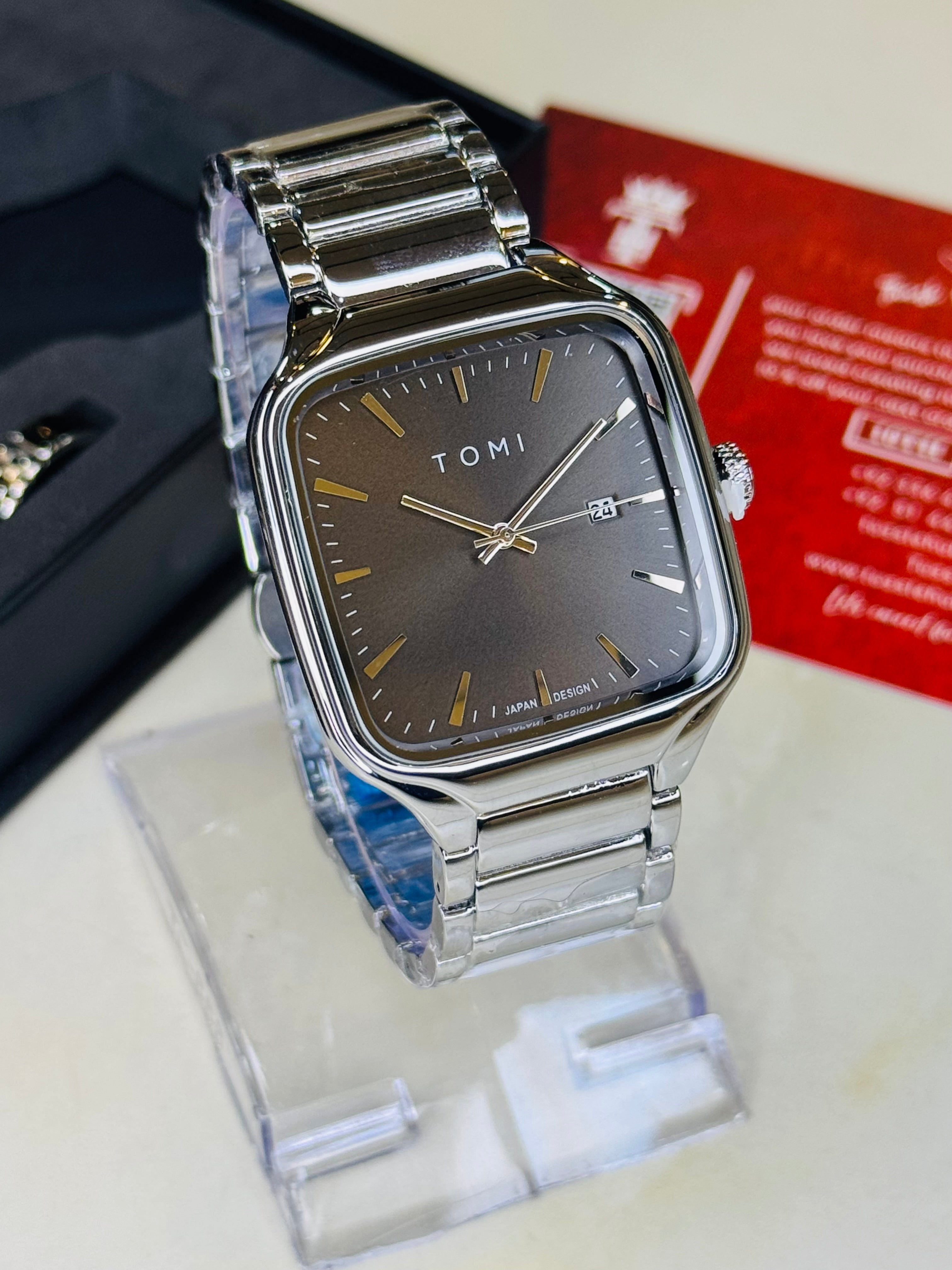 Tomi S3 Square Silver Black Gift Set Watch
