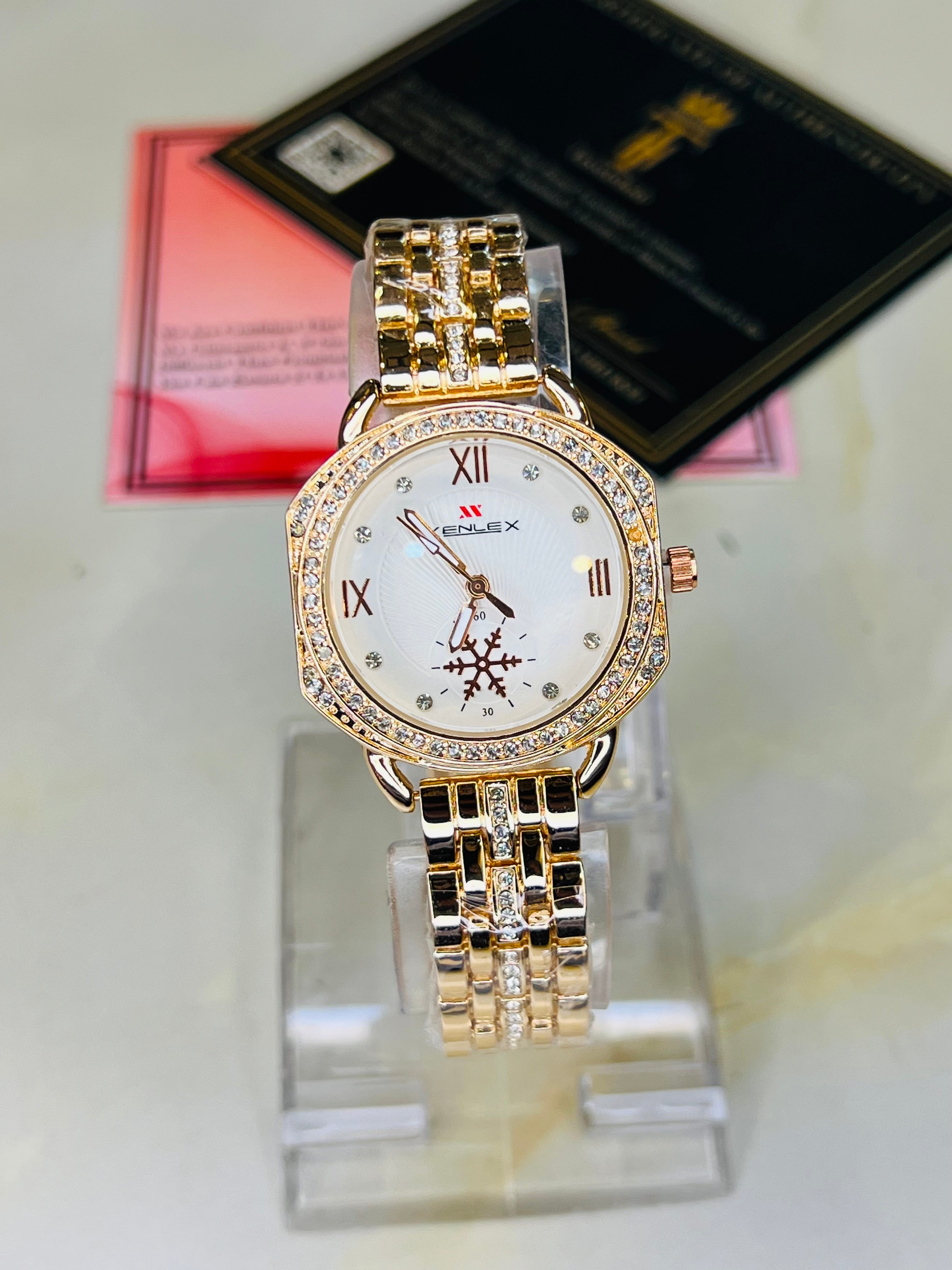 Xenlex RoseGold White Zircon Watch For Her