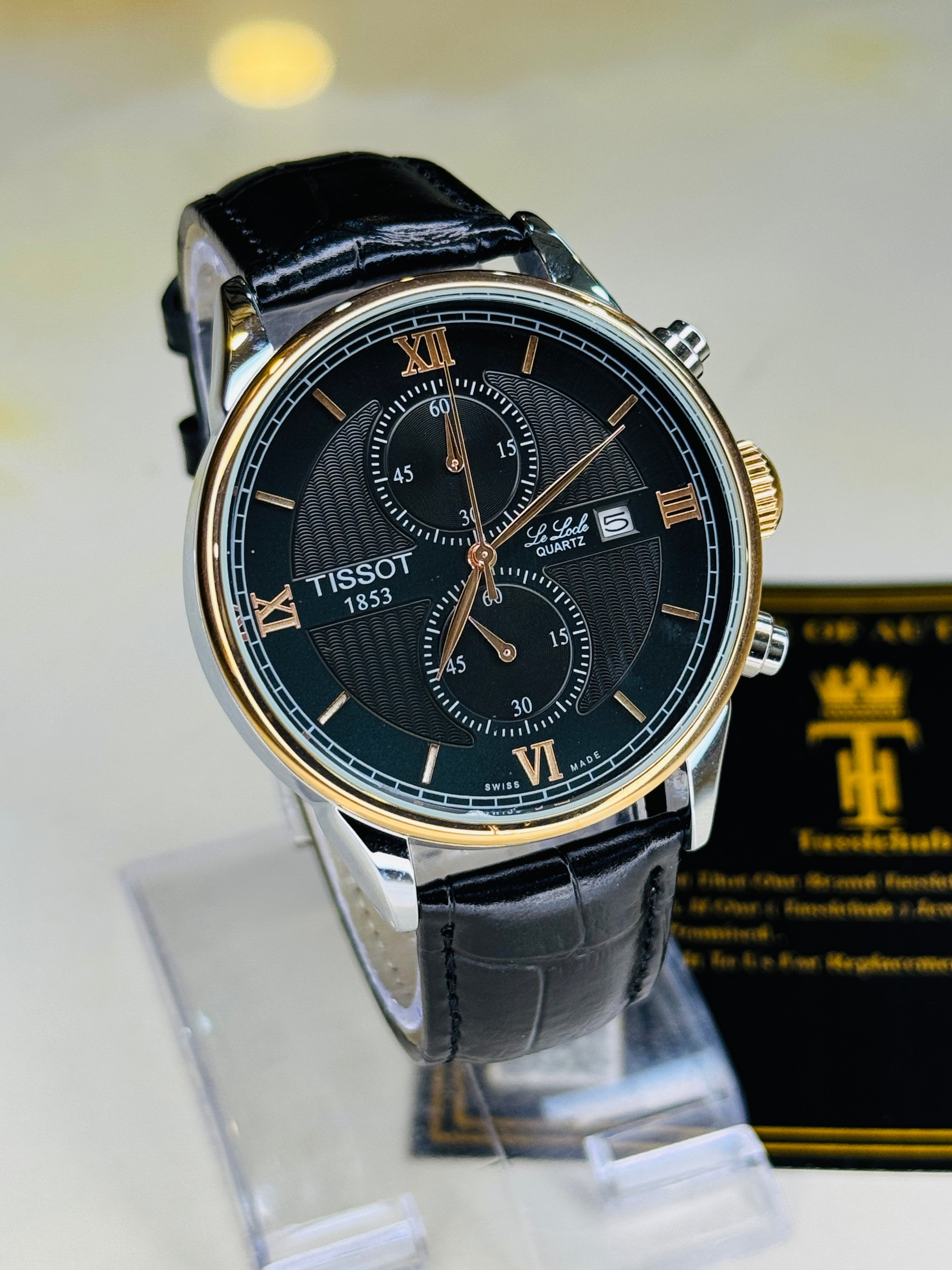 Le Lode Black Leather Chronograph Dial Tissot Watch