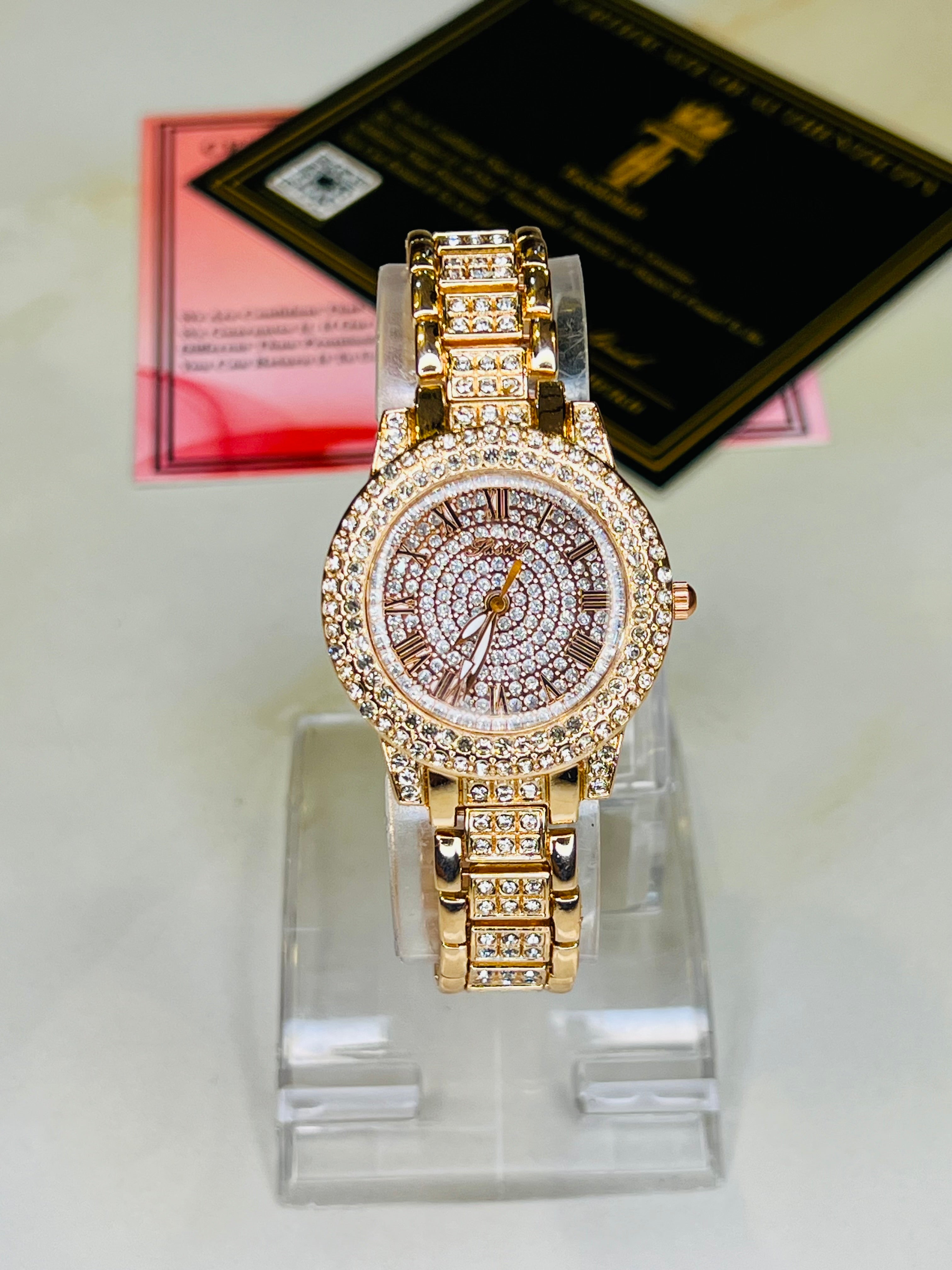 Rose Gold Iced Out Watch For Her