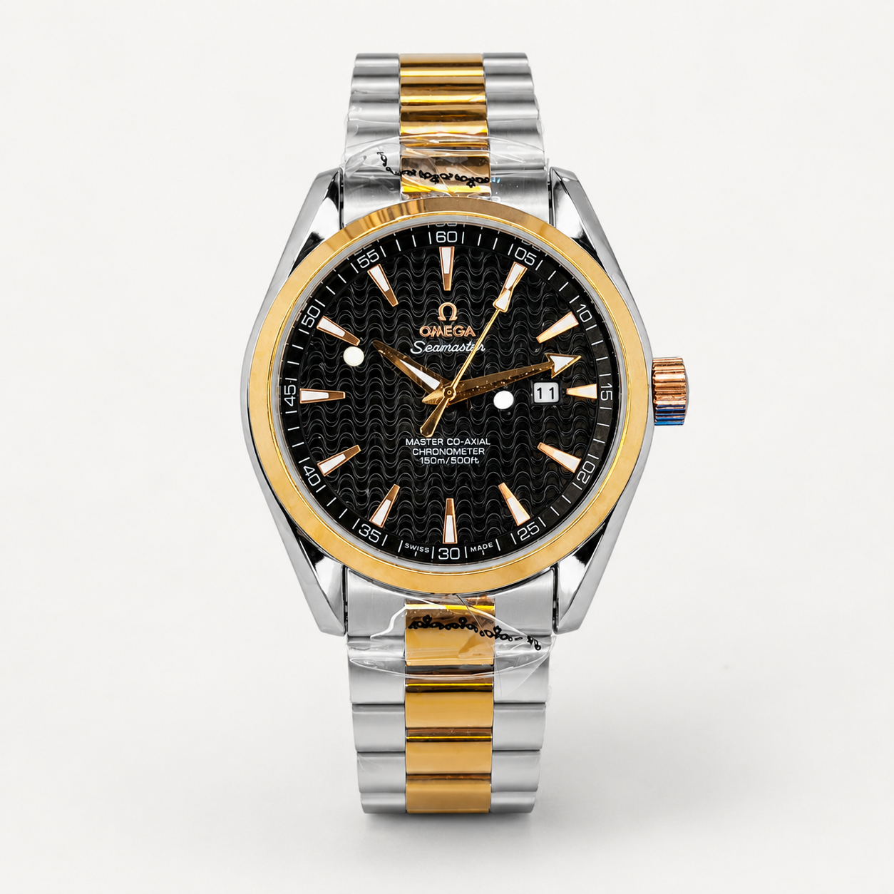 Automatic Sea Master Two Tone Black Dial Watch