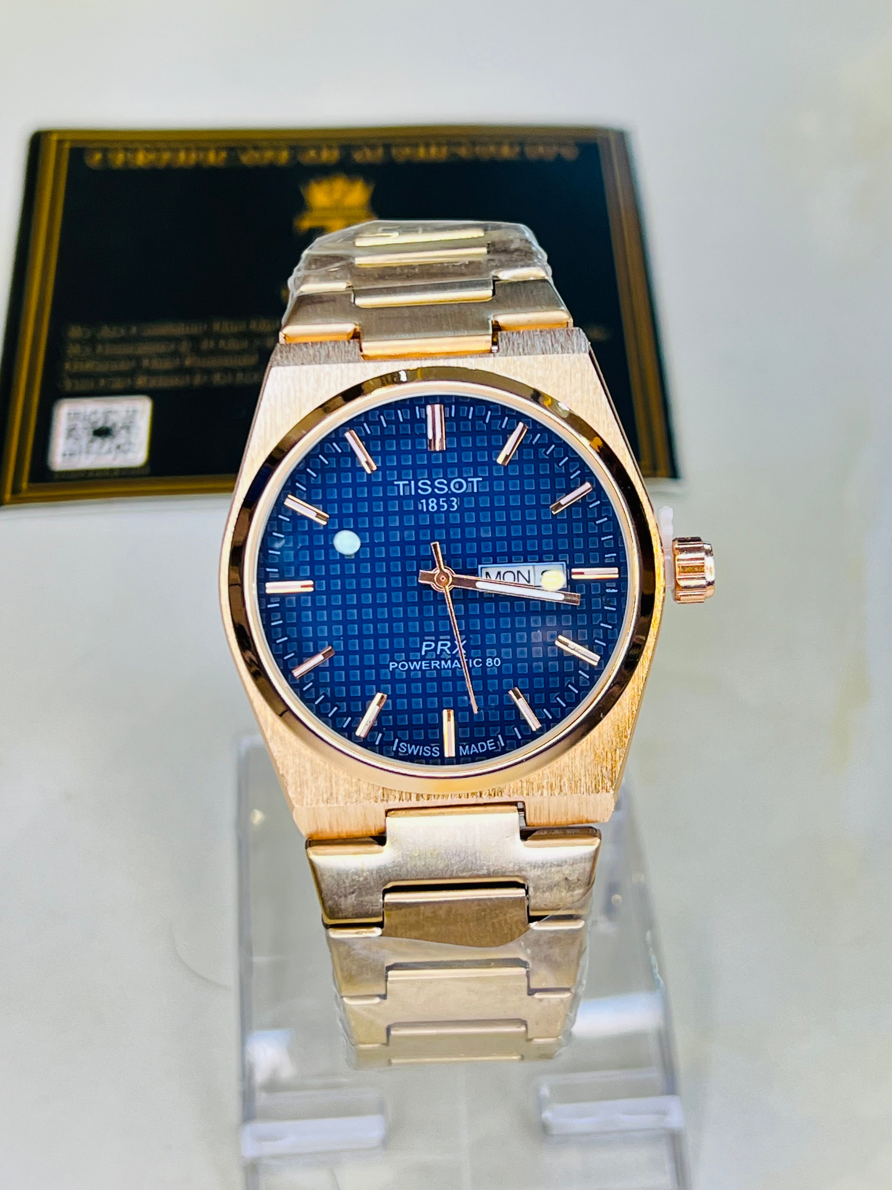 Tissot PRX Rose Gold With Deep Blue Textured Dial Watch