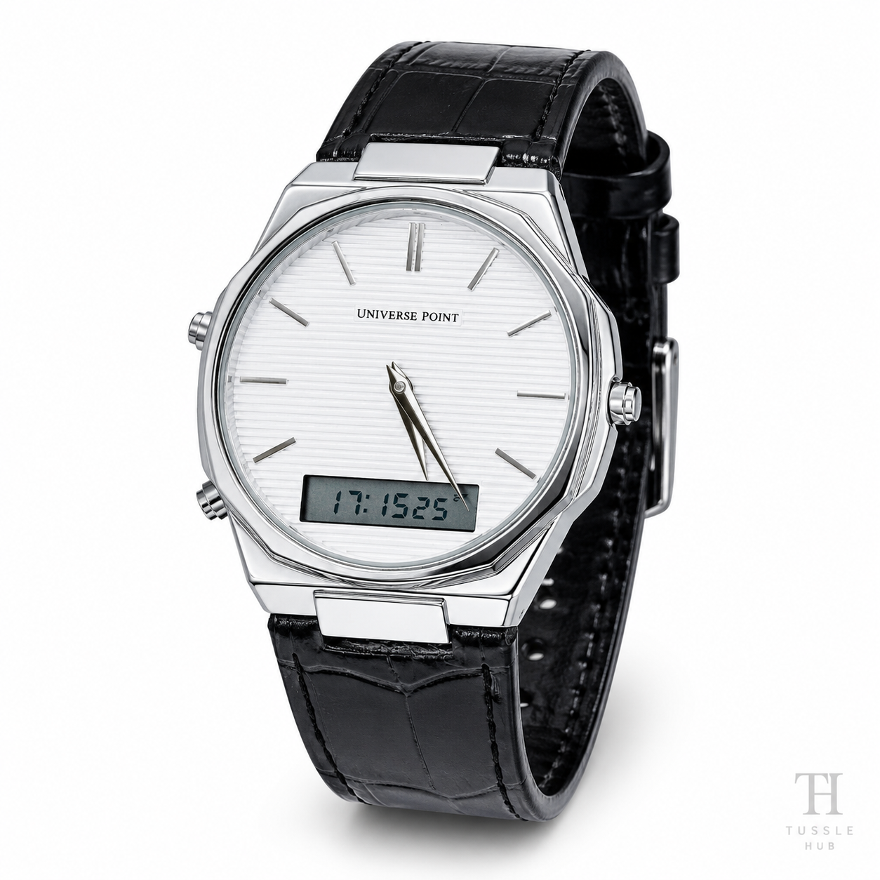 Black Silver Universe Point Dual Time Watch