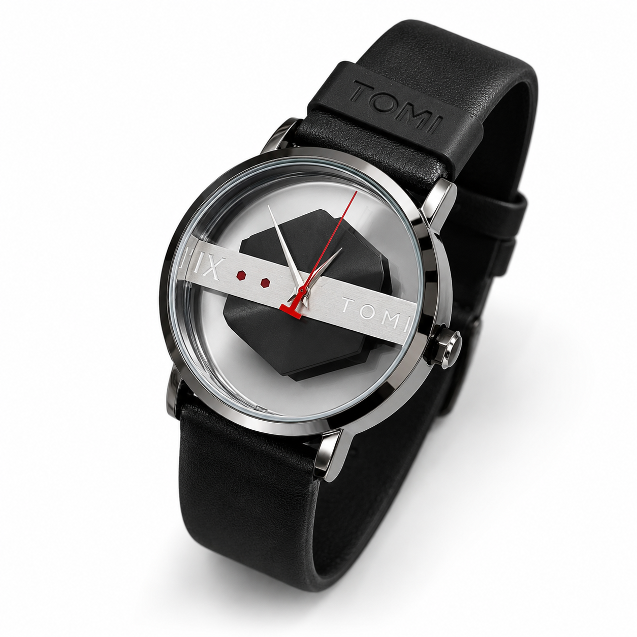 Tomi Black Silver Hexa Dial Watch