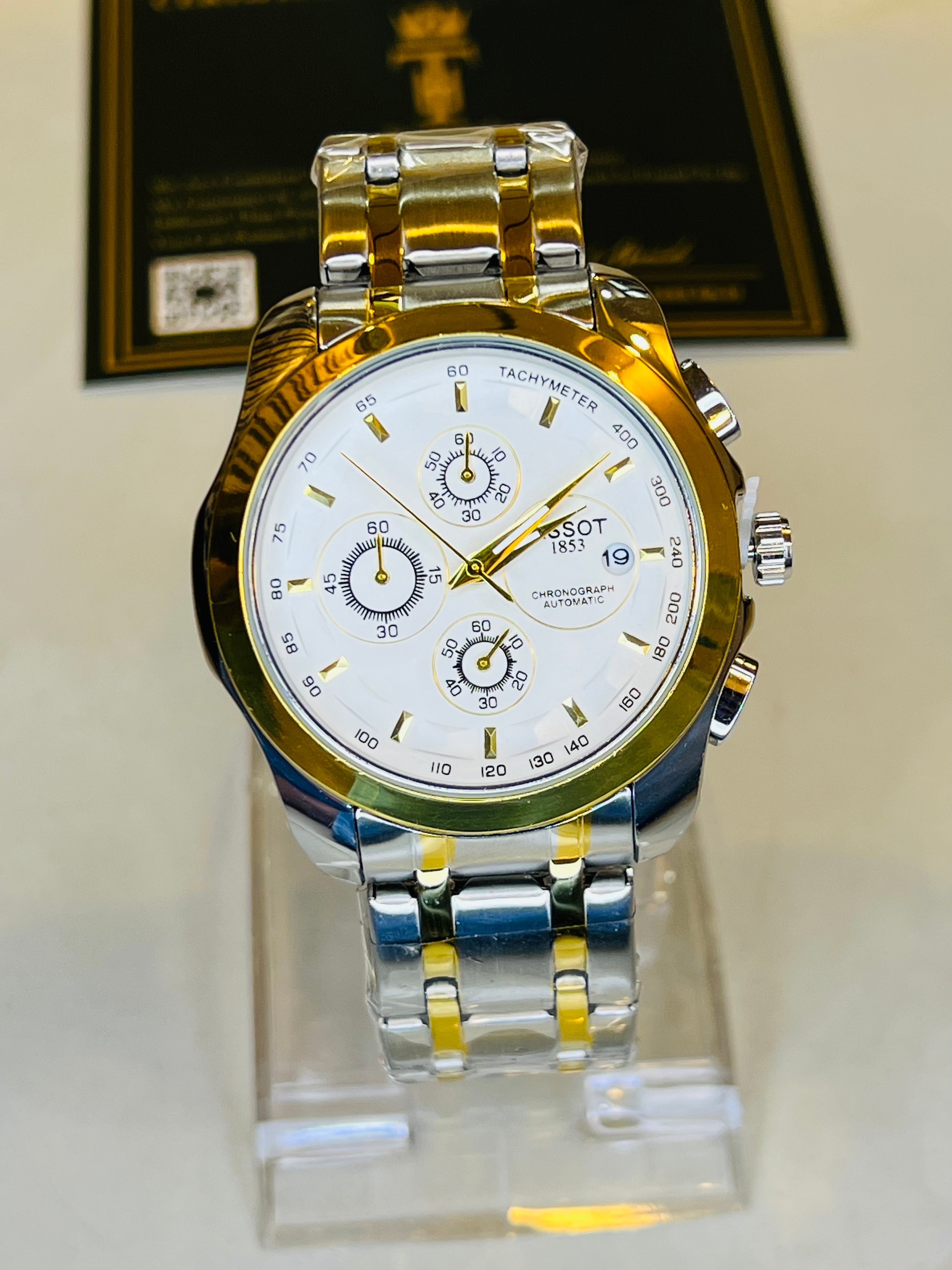 Two Tone White 1853 Chain Strap Chronograph Watch