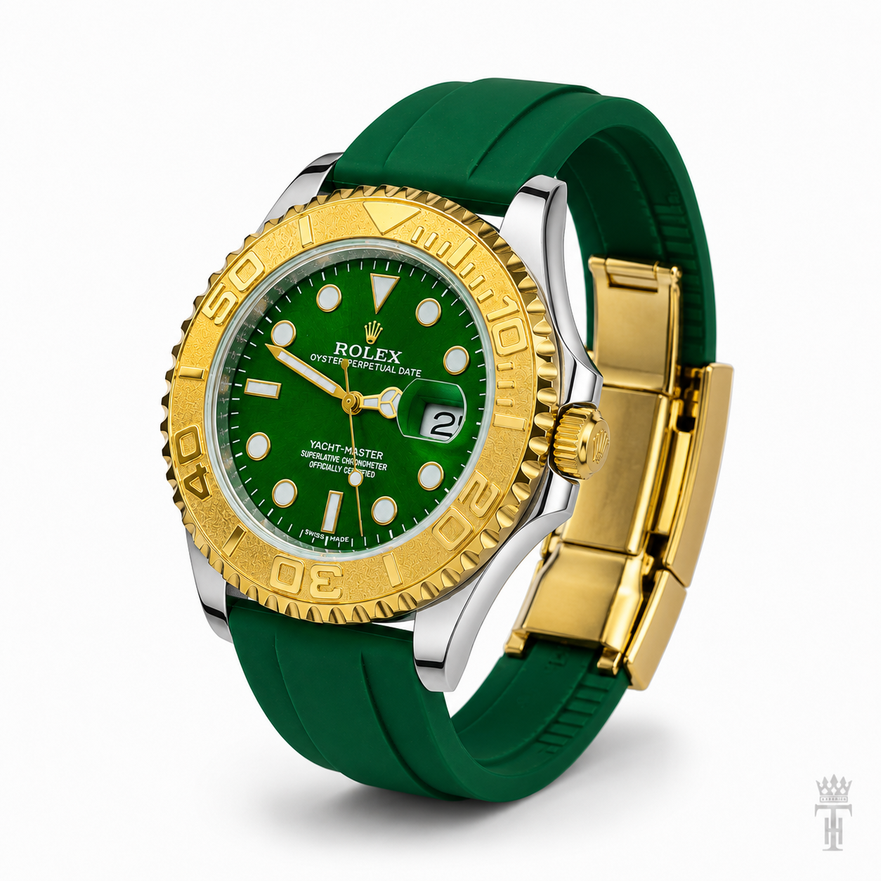 Green Gold Dial Black Yatchmaster Watch