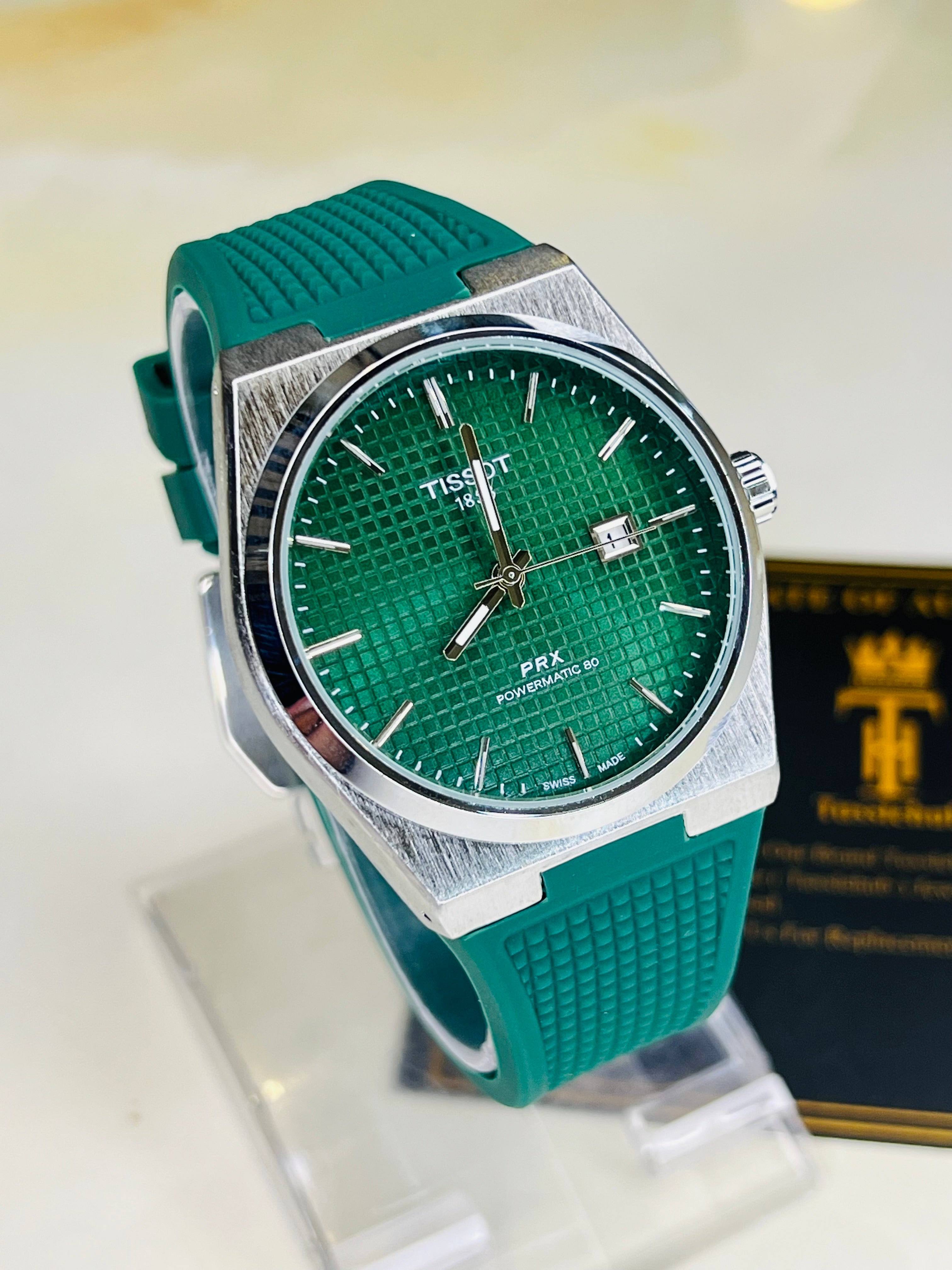 Green Silver PRX Silicon Strap Watch