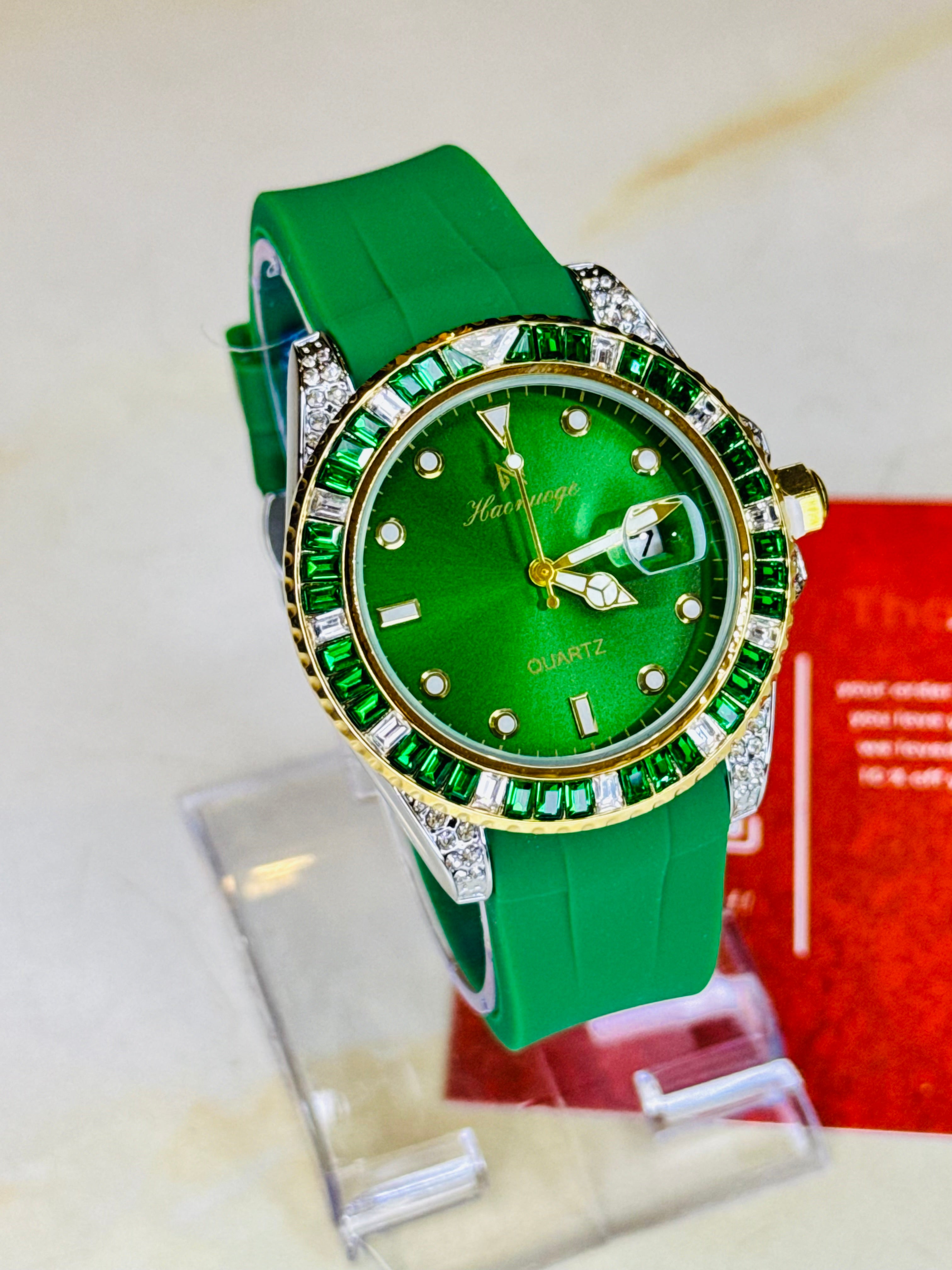Emerald Gem Stones Bezel Watch