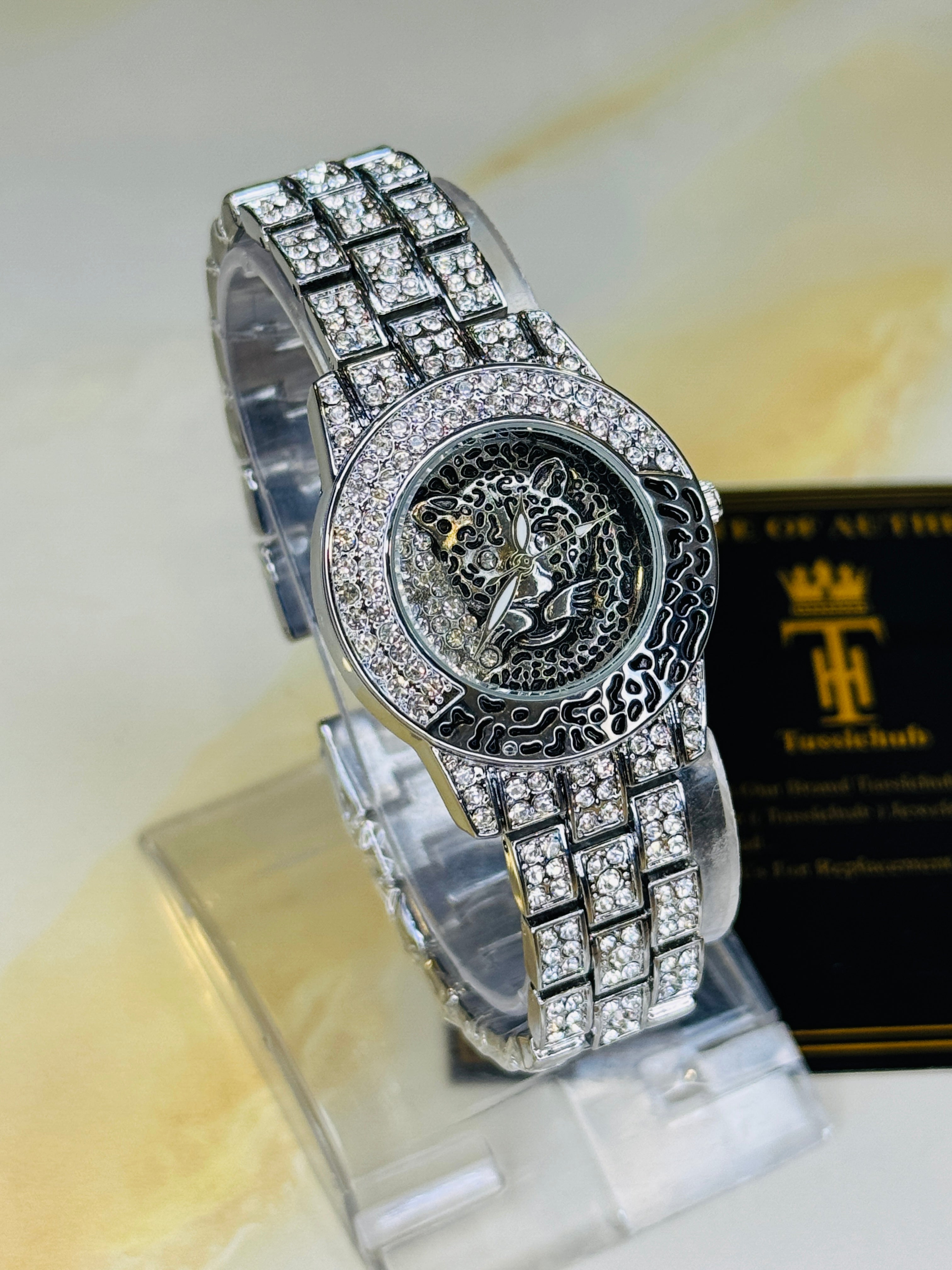 Silver Lioness Iced Out Watch For Her