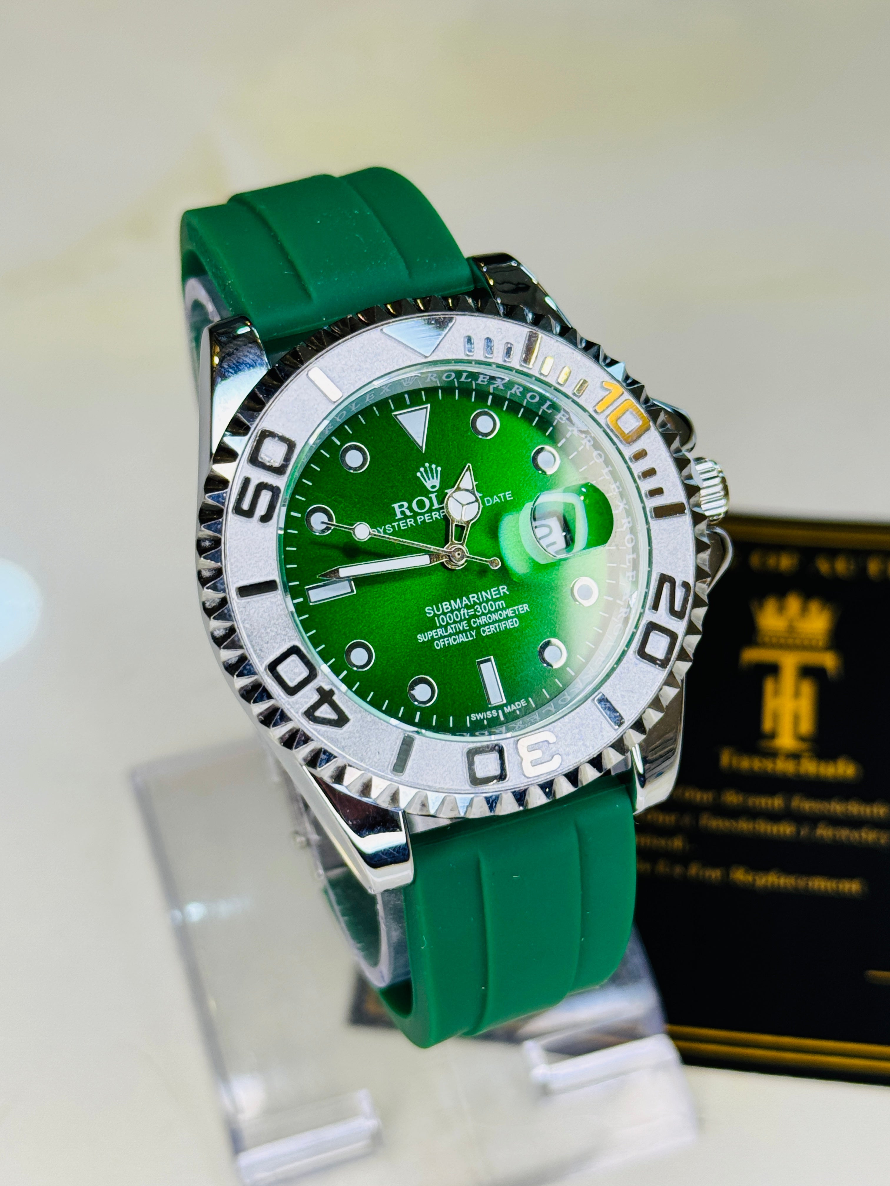 Green Silver Dial Black Yatchmaster Watch