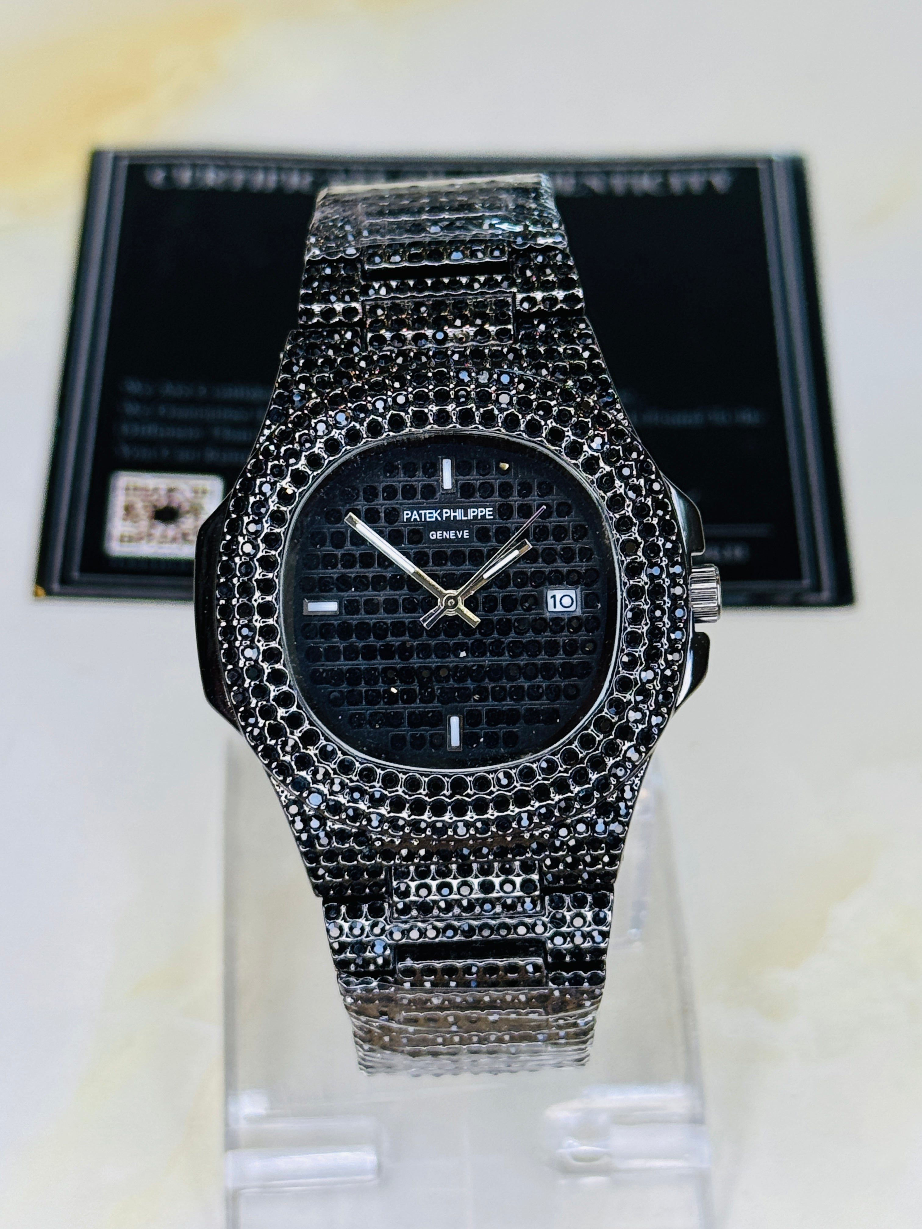 All Black Iced Out Nautilus Watch