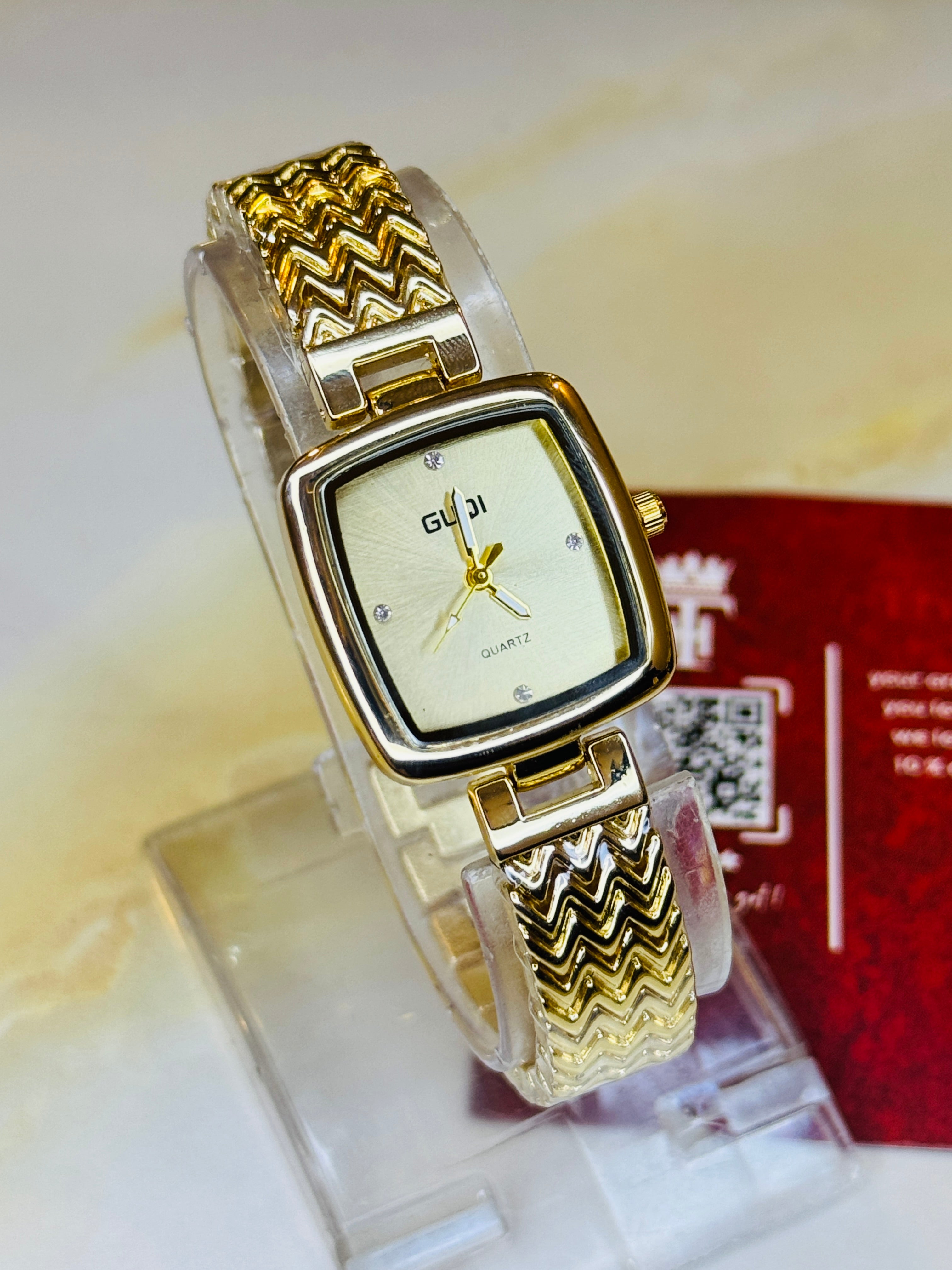 All Gold Guqi Square Watch For Her