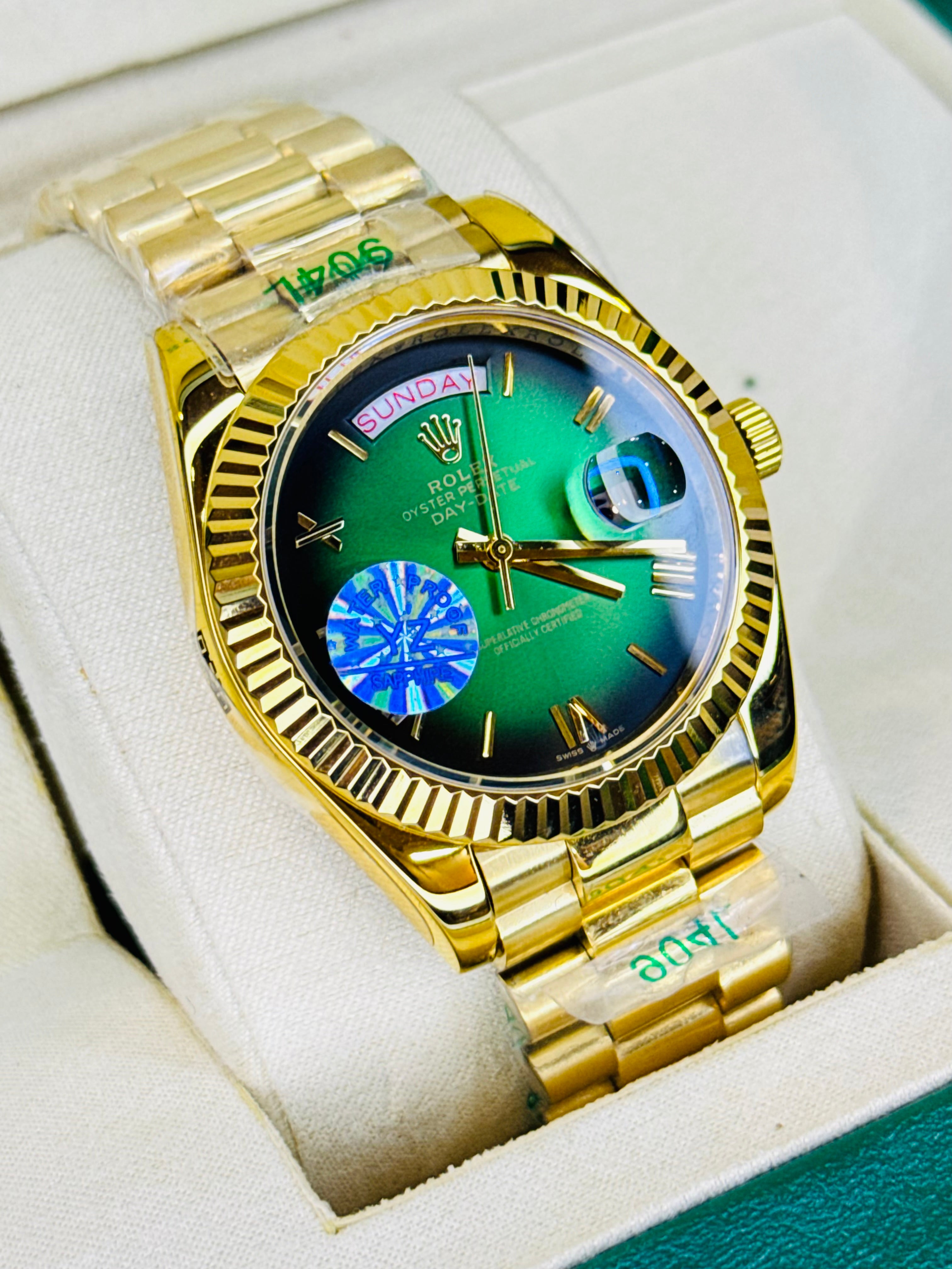 Day Date Gold Emerald Dial Automatic Super Clone Watch