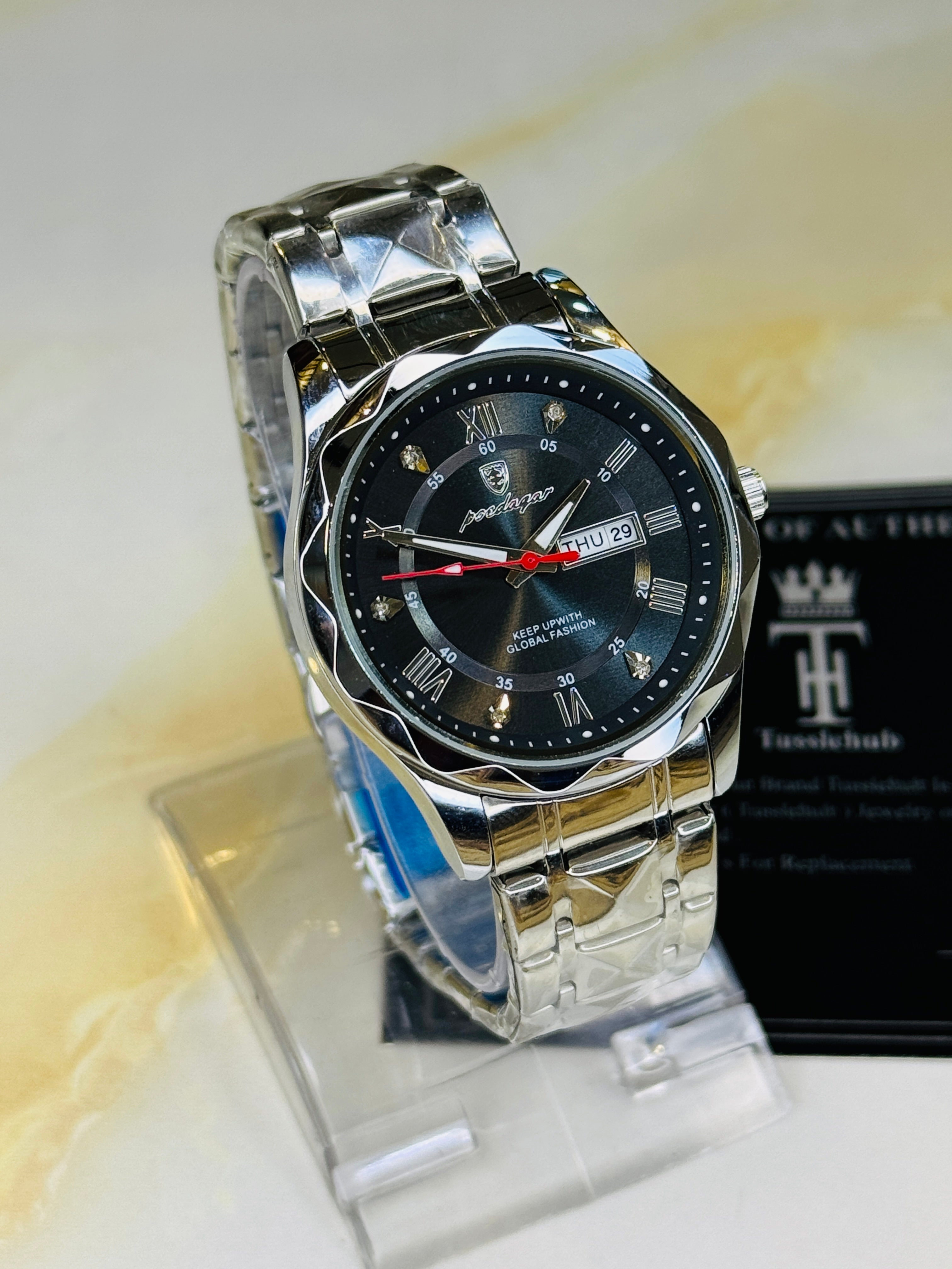 Silver Black Poedagar Prism Dial Watch