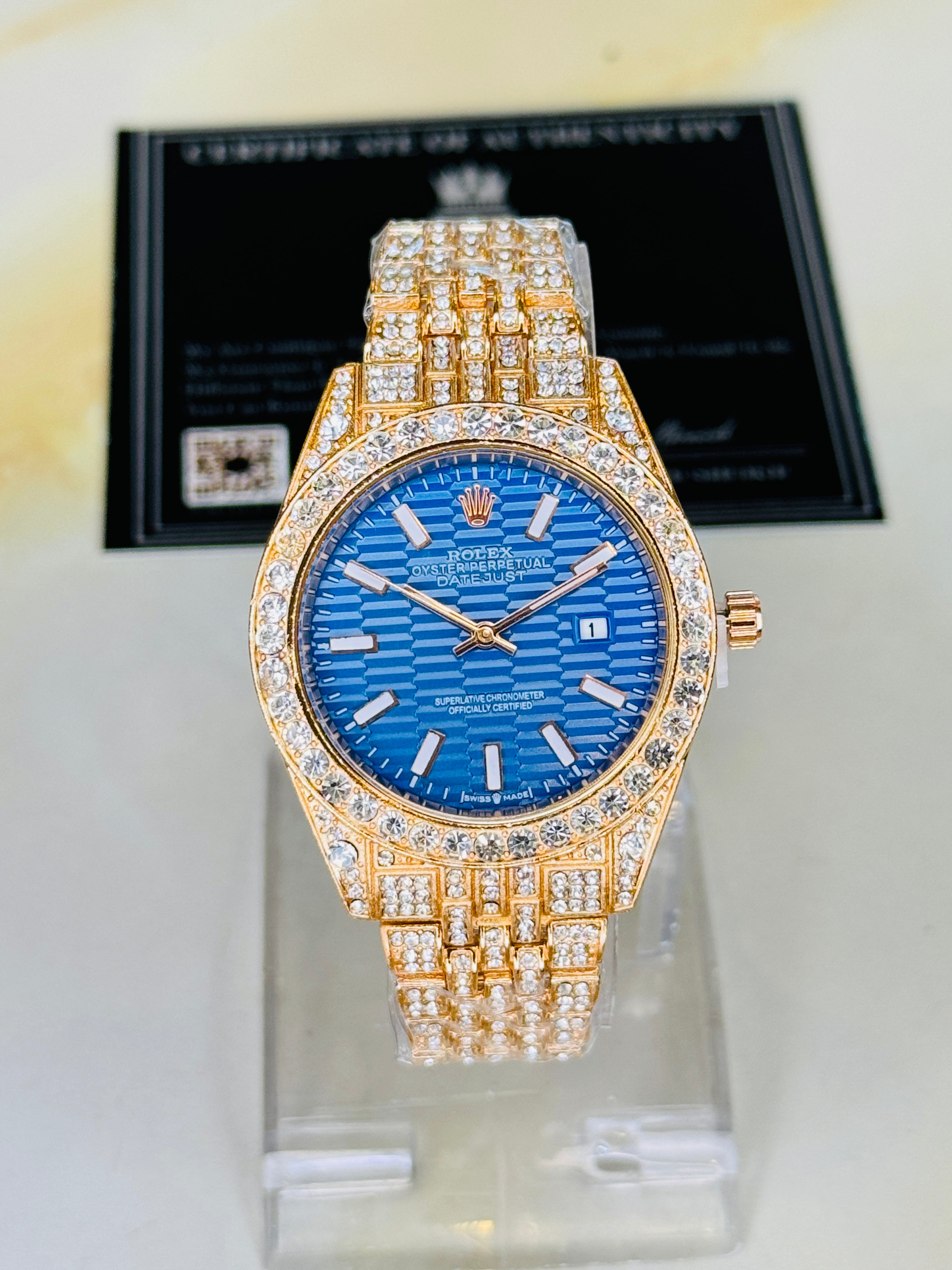 Rose Gold Sapphire Perpetual Iced Watch For Her