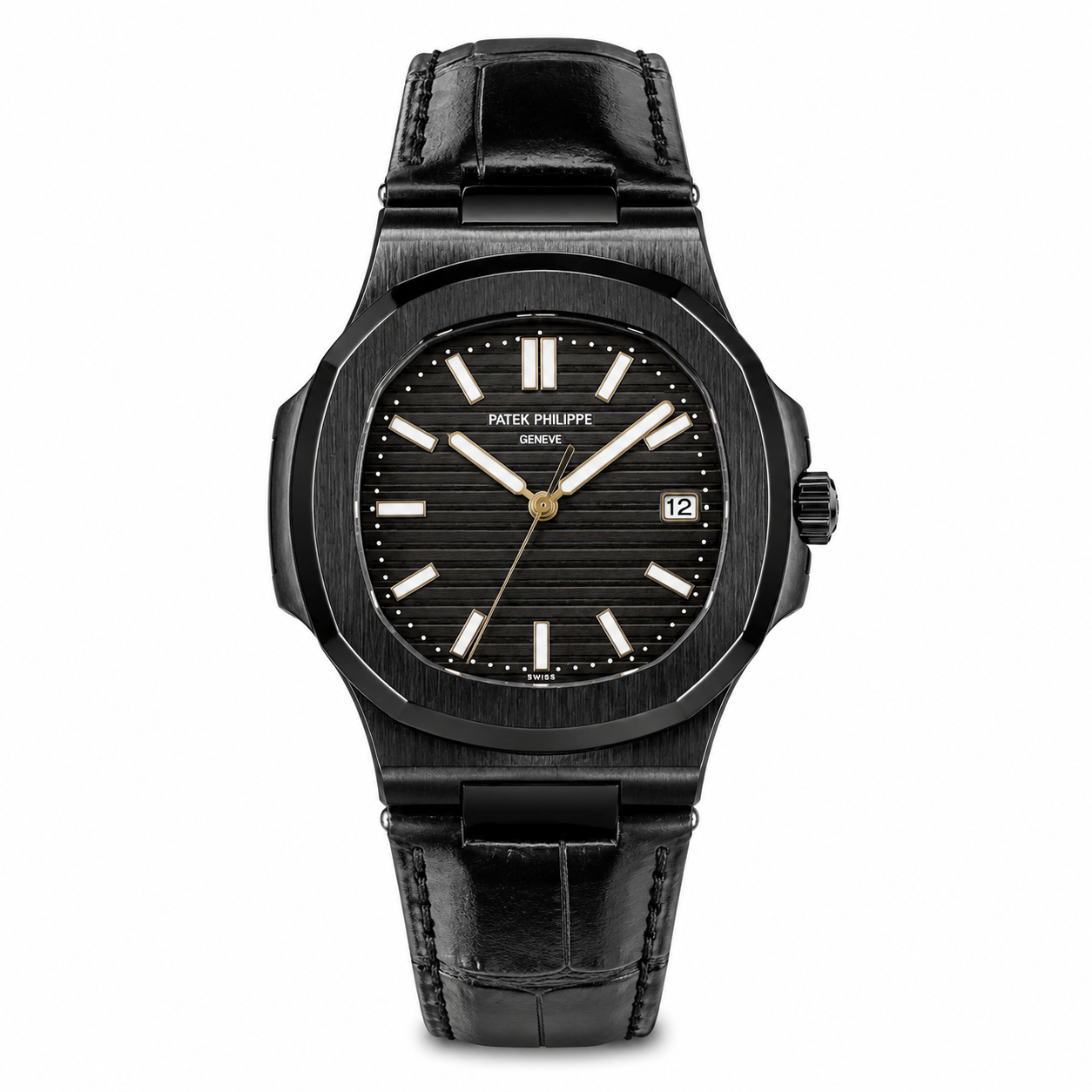Leather Strap All Black Nautilus Dial Watch