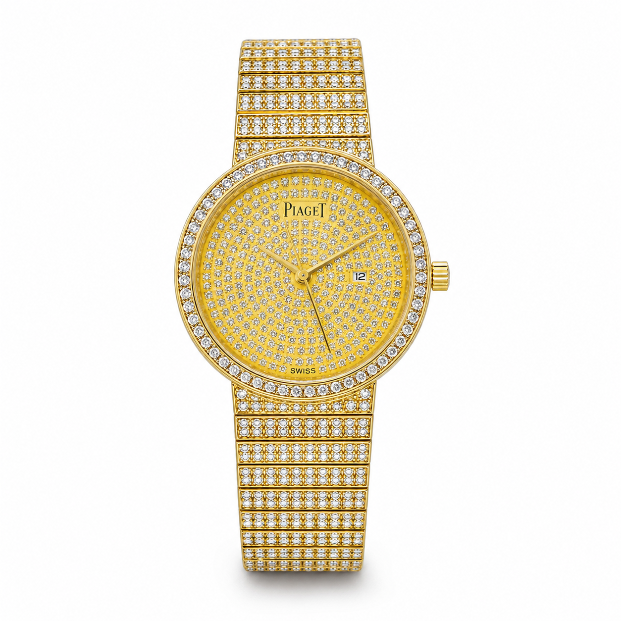 Gold Round Iced Out Piaget Watch