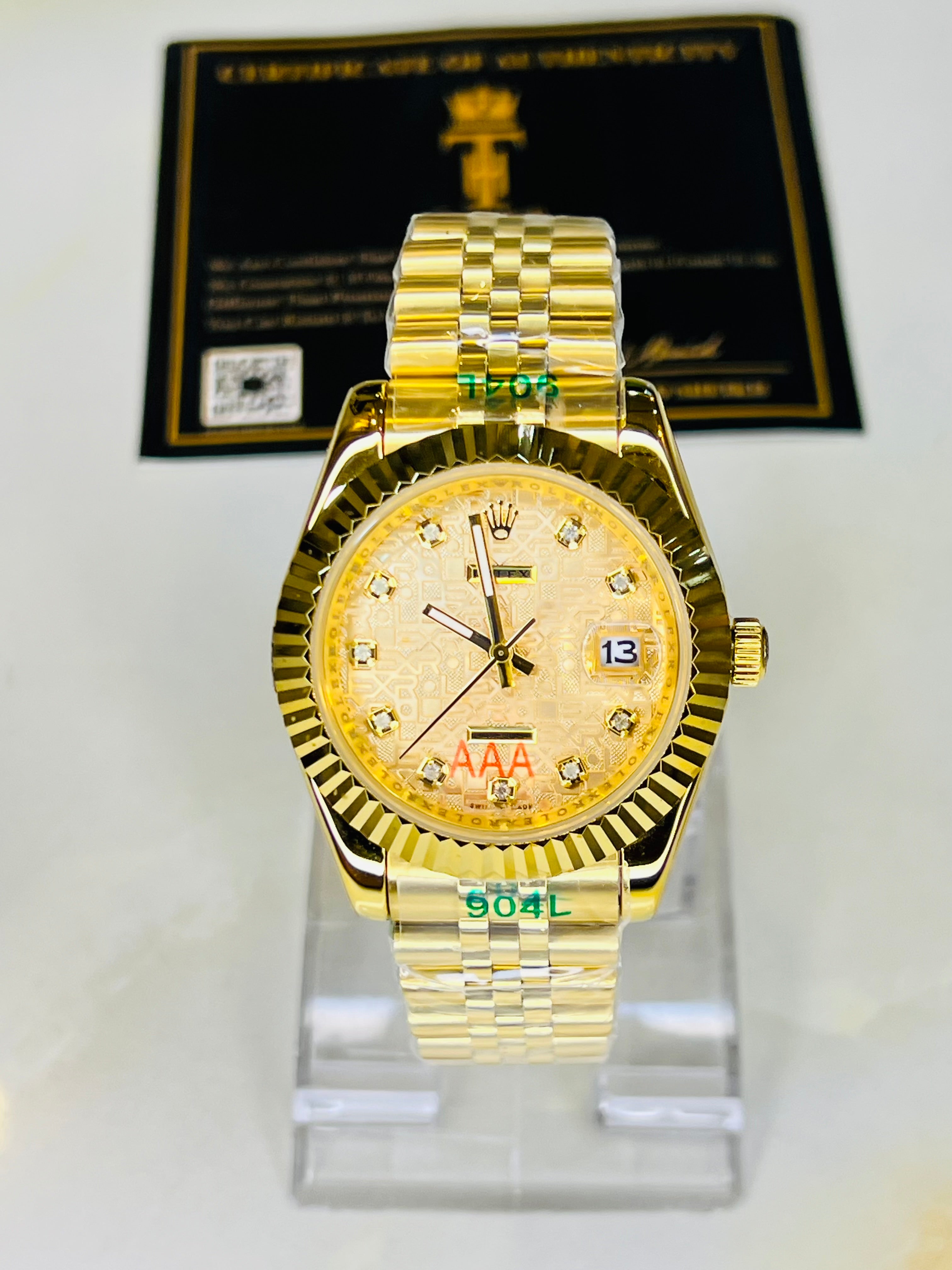 Jubilee Date Just All Gold Fluted Bezel Quartz Watch