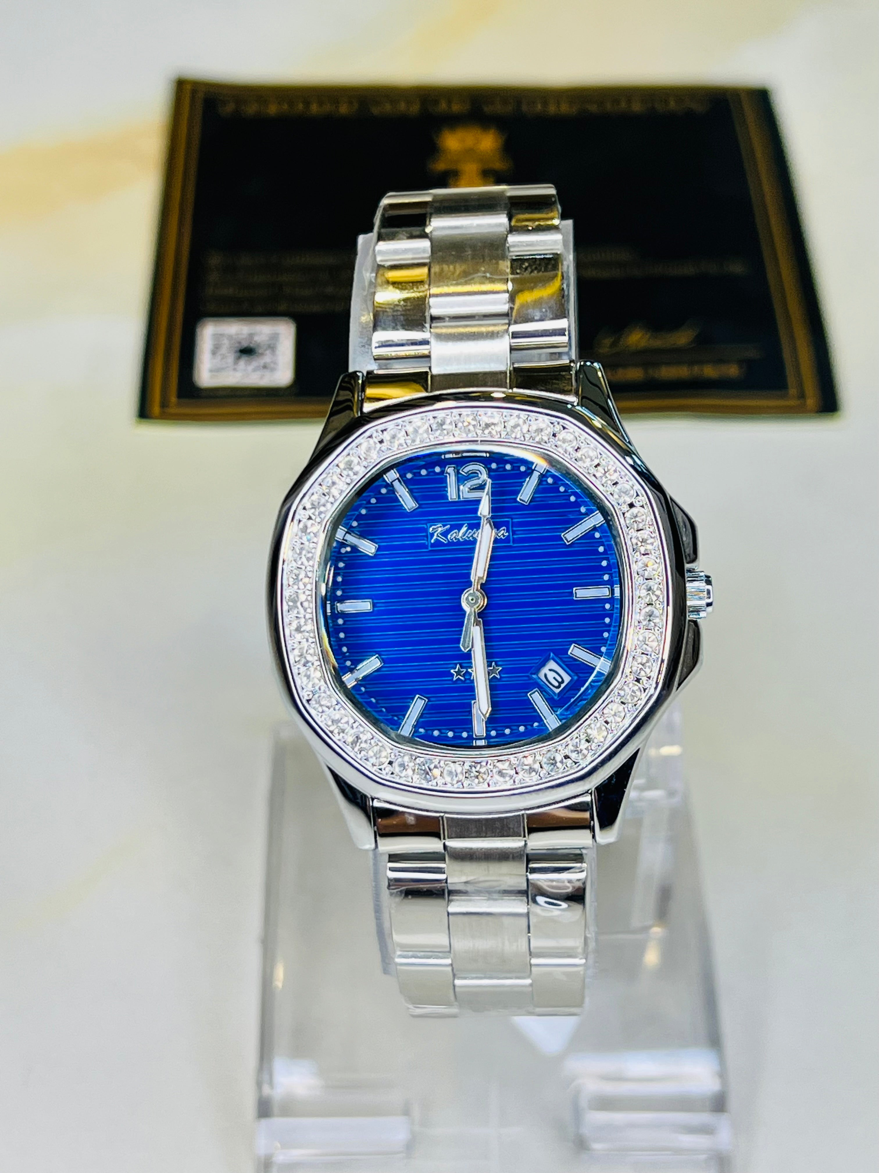 Silver Blue Nautilus Zircons Kaluuya Watch For Her