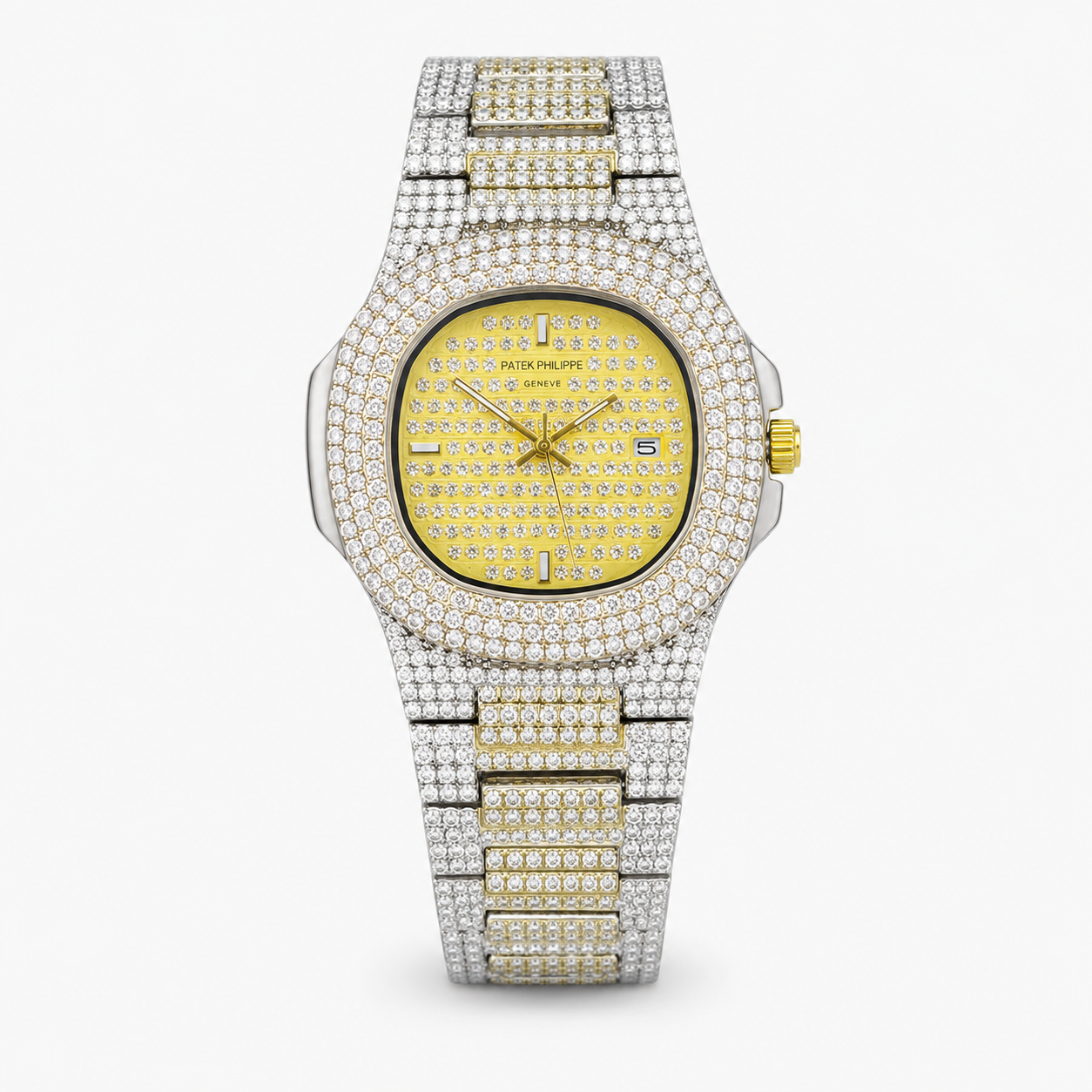Two Tone Iced Out Nautilus Watch