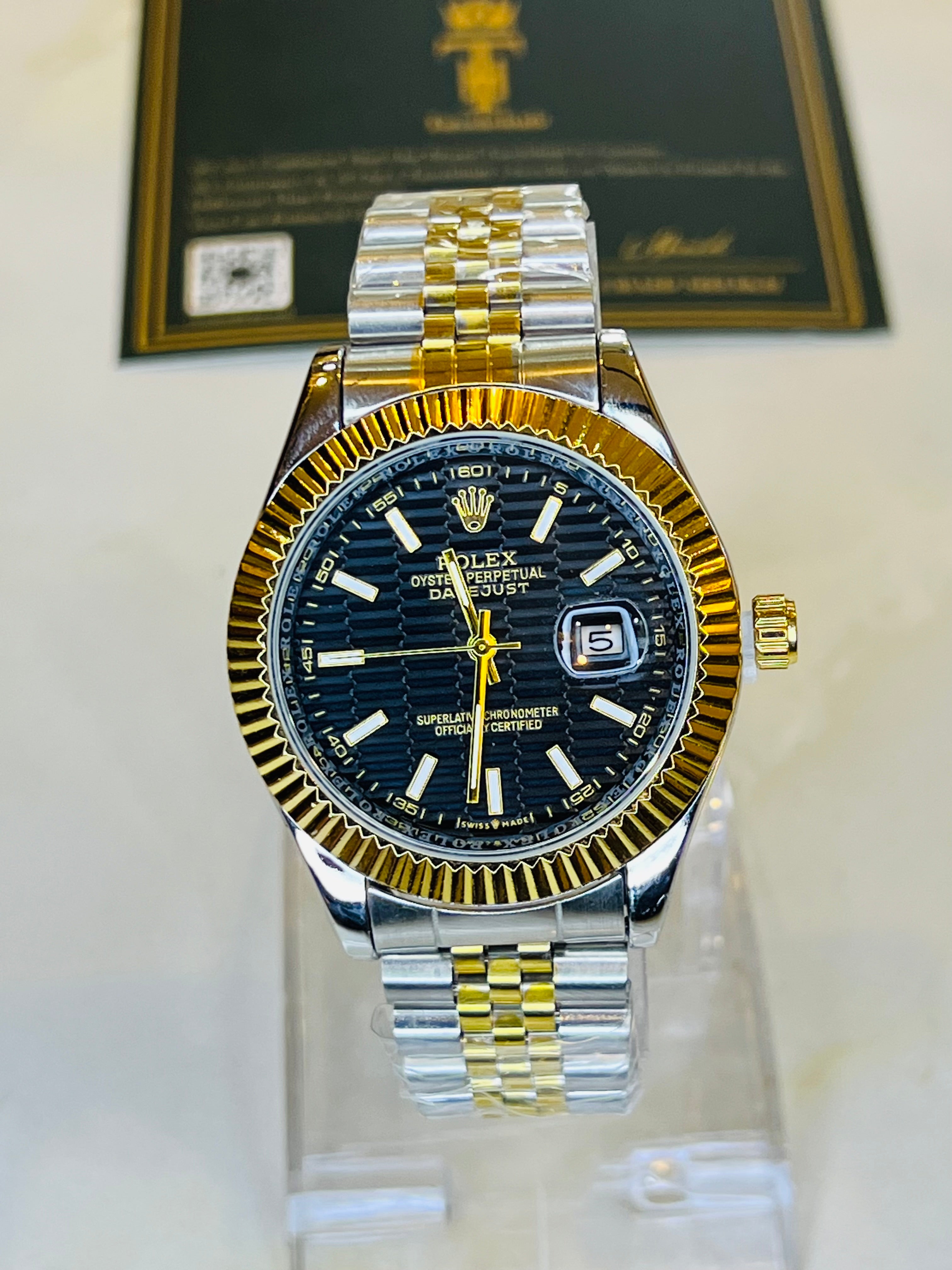 Premium Two Tone Black Date Just Watch