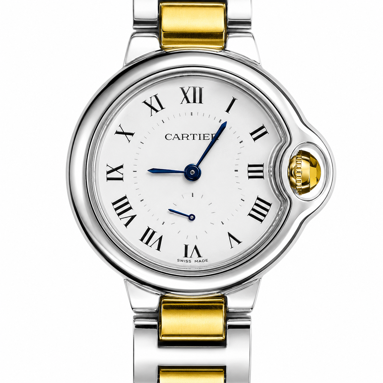 Cartier Silver Gold White Down Second Dial Watch For Her