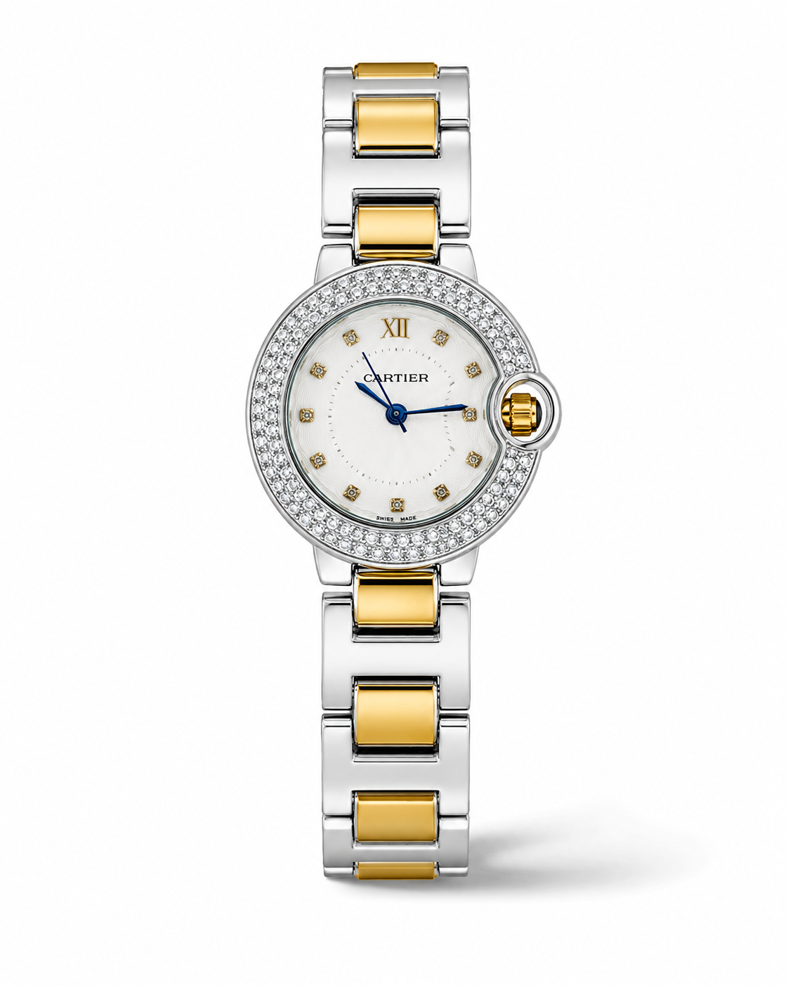 Cartier Silver Gold White iced Dial Watch For Her