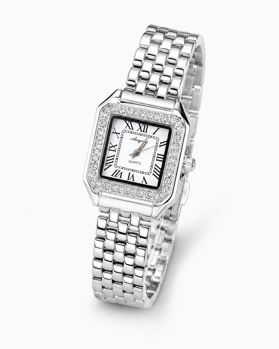 Silver White Zircon Santos Watch For Her