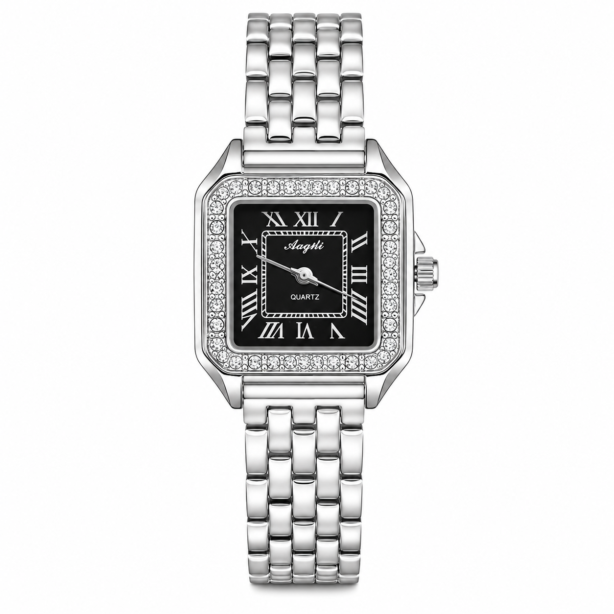 Silver Black Zircon Santos Watch For Her