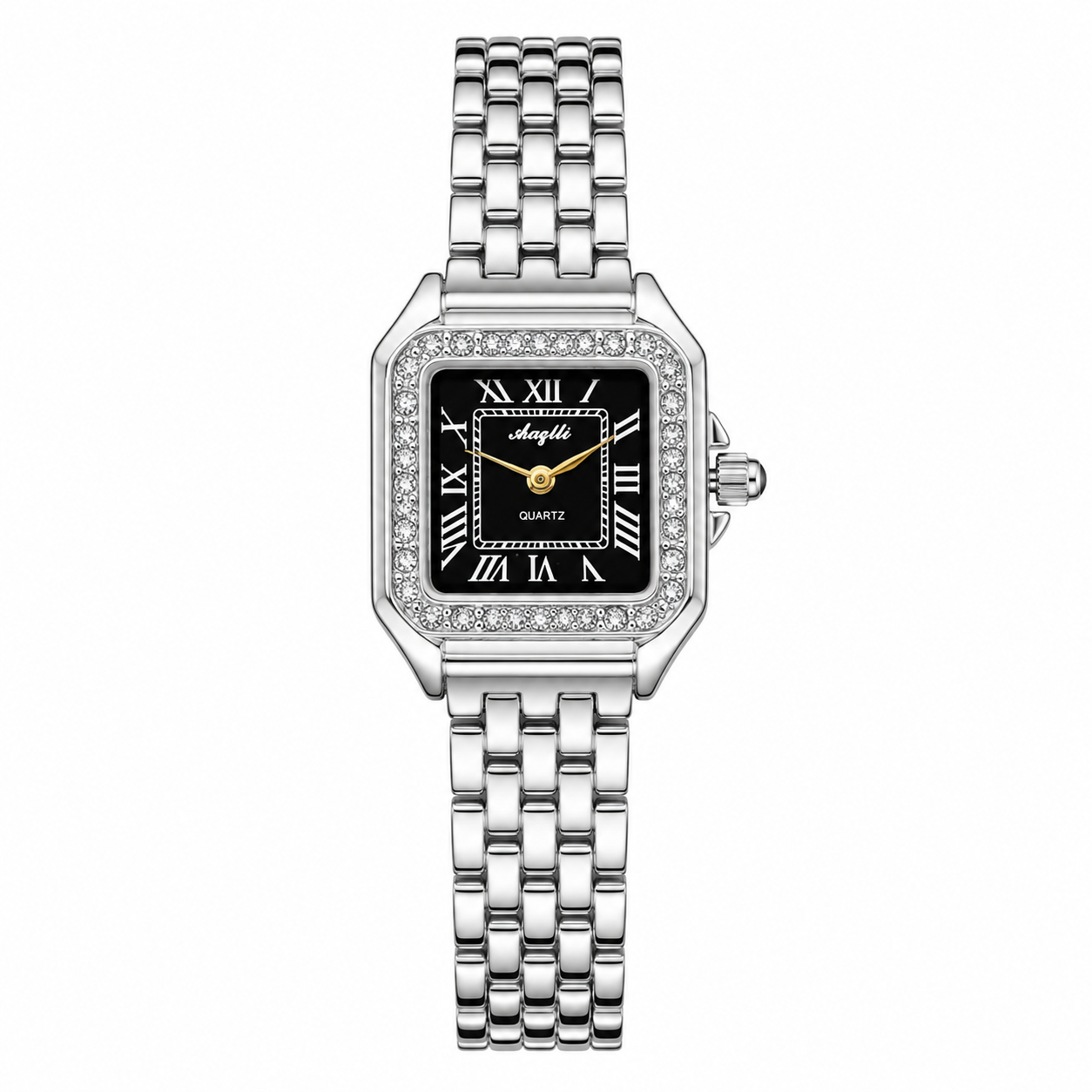 Silver Black Zircon Santos Watch For Her