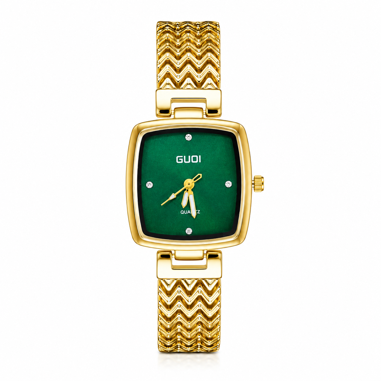 Gold Emerald Guqi Square Watch For Her